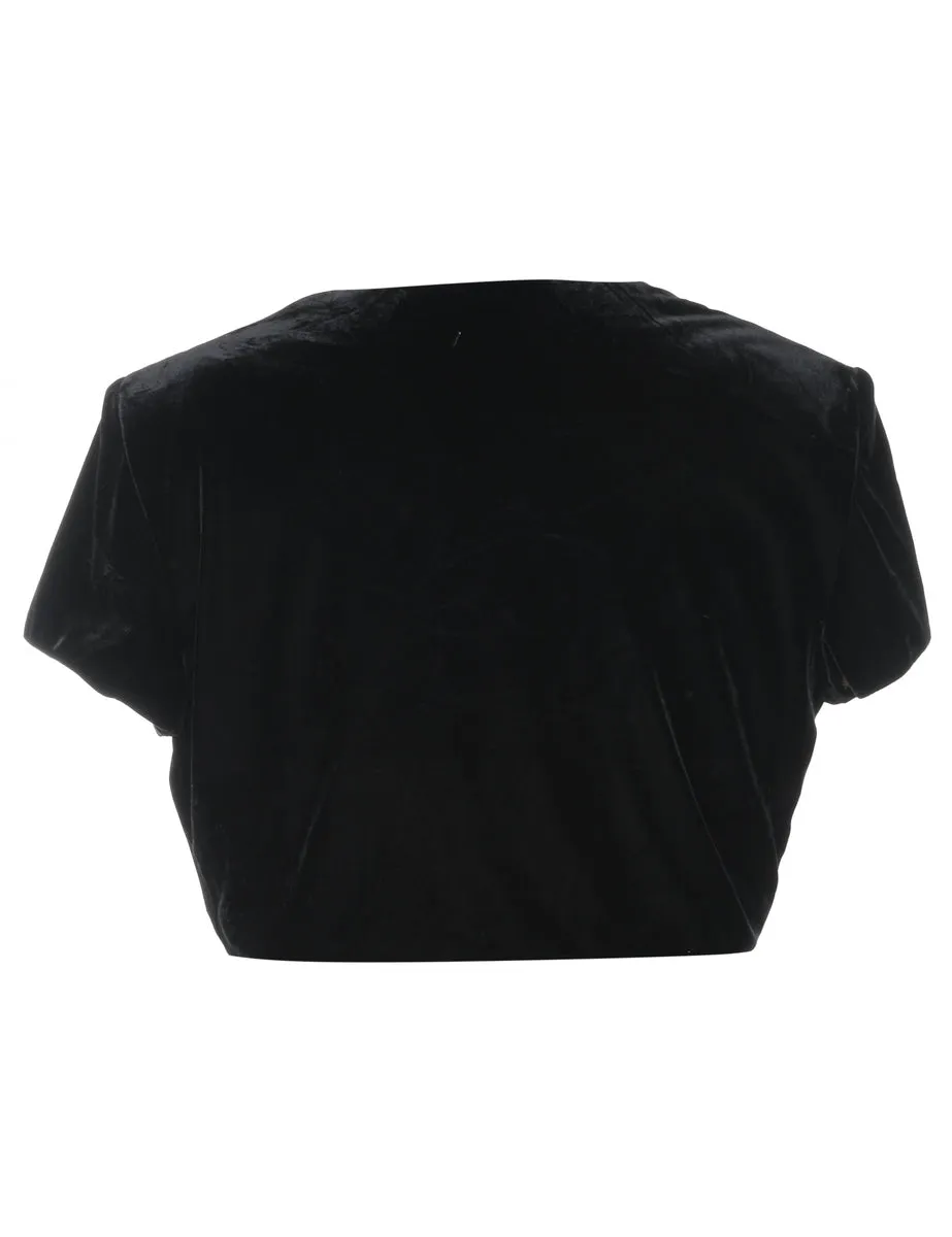 Cropped Black Embellished Velvet Evening Jacket - M