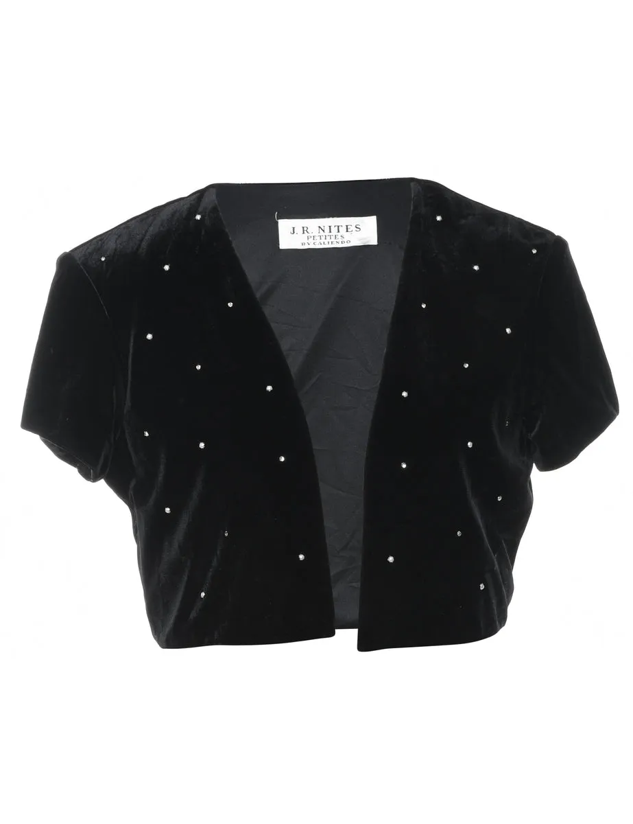 Cropped Black Embellished Velvet Evening Jacket - M