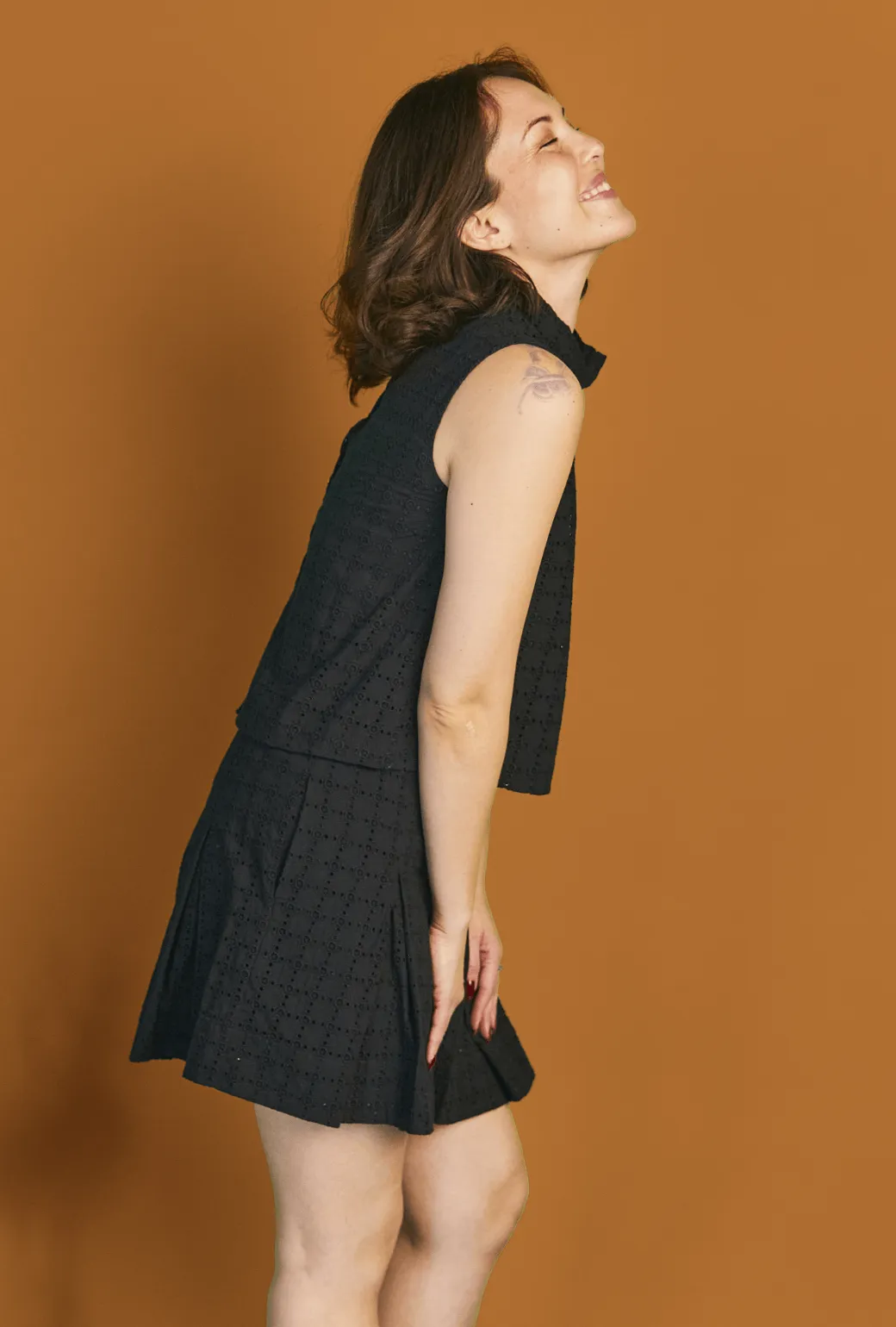 Cropped Sleeveless Mod Top - Black Eyelet