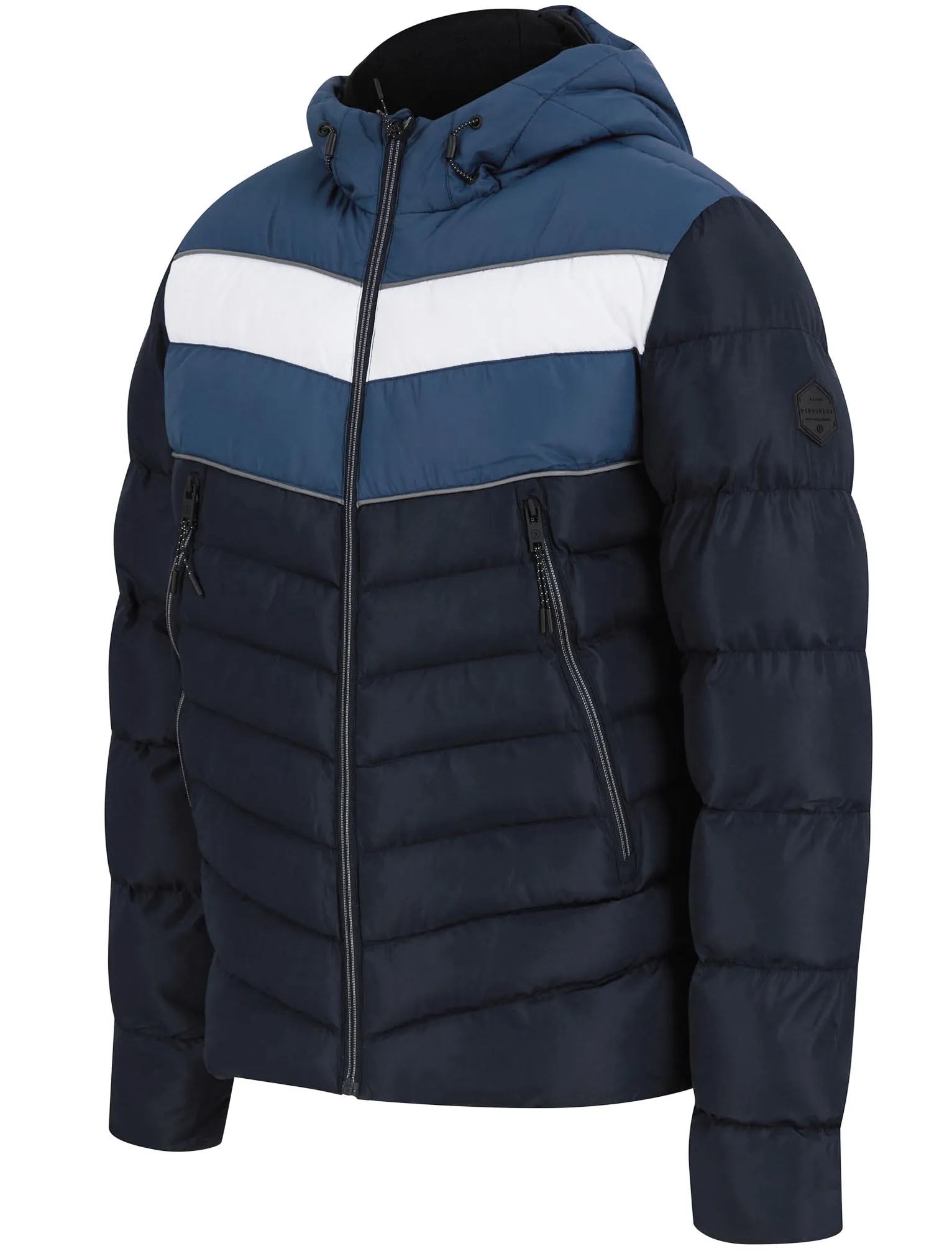 Devonte Chevron Quilted Puffer Jacket with Hood in Sky Captain Navy - Dissident