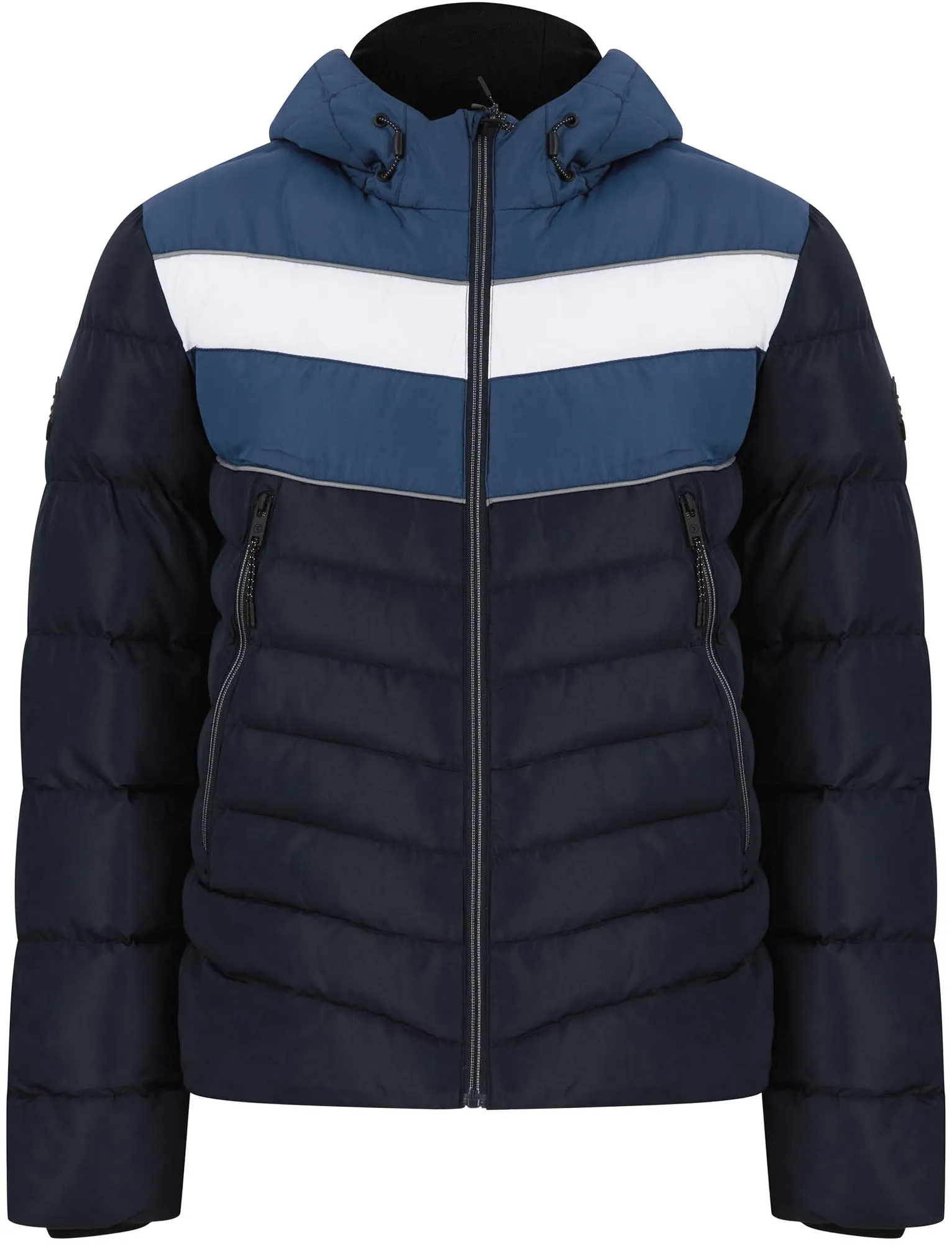 Devonte Chevron Quilted Puffer Jacket with Hood in Sky Captain Navy - Dissident