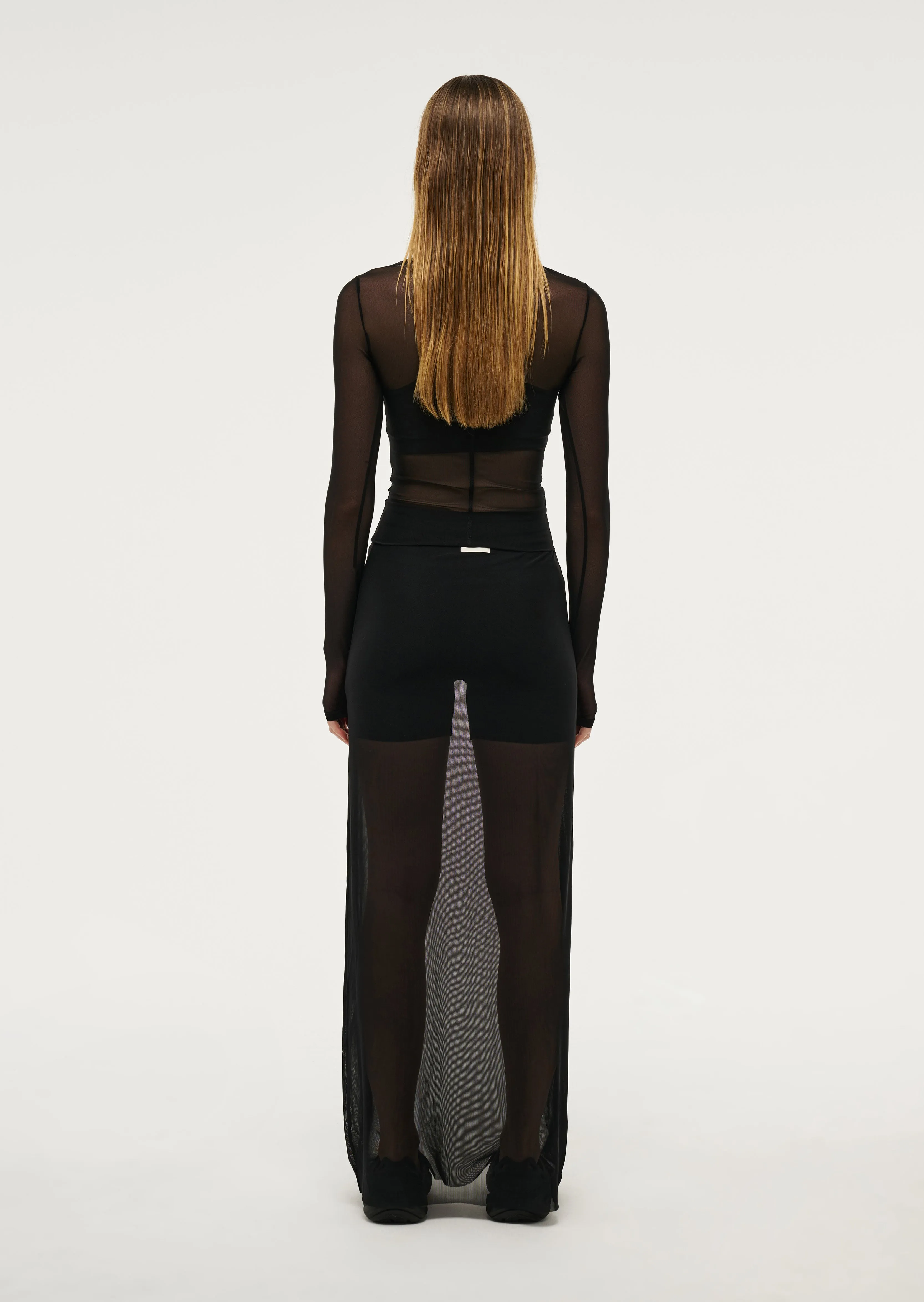 DISCOVERY MESH MIDI SKIRT IN BLACK