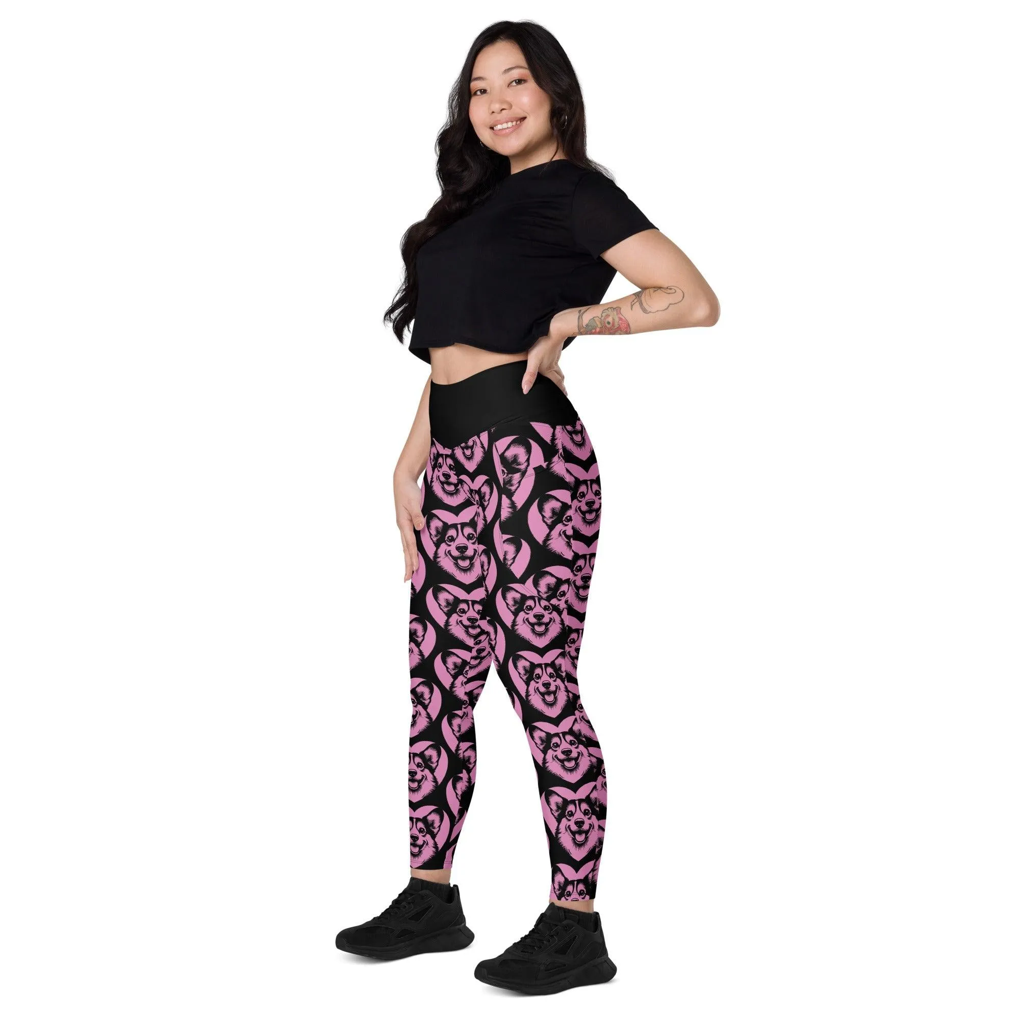 DOG BREED LEGGINGS with pockets - CORGI - HERTTAHOUND - pink