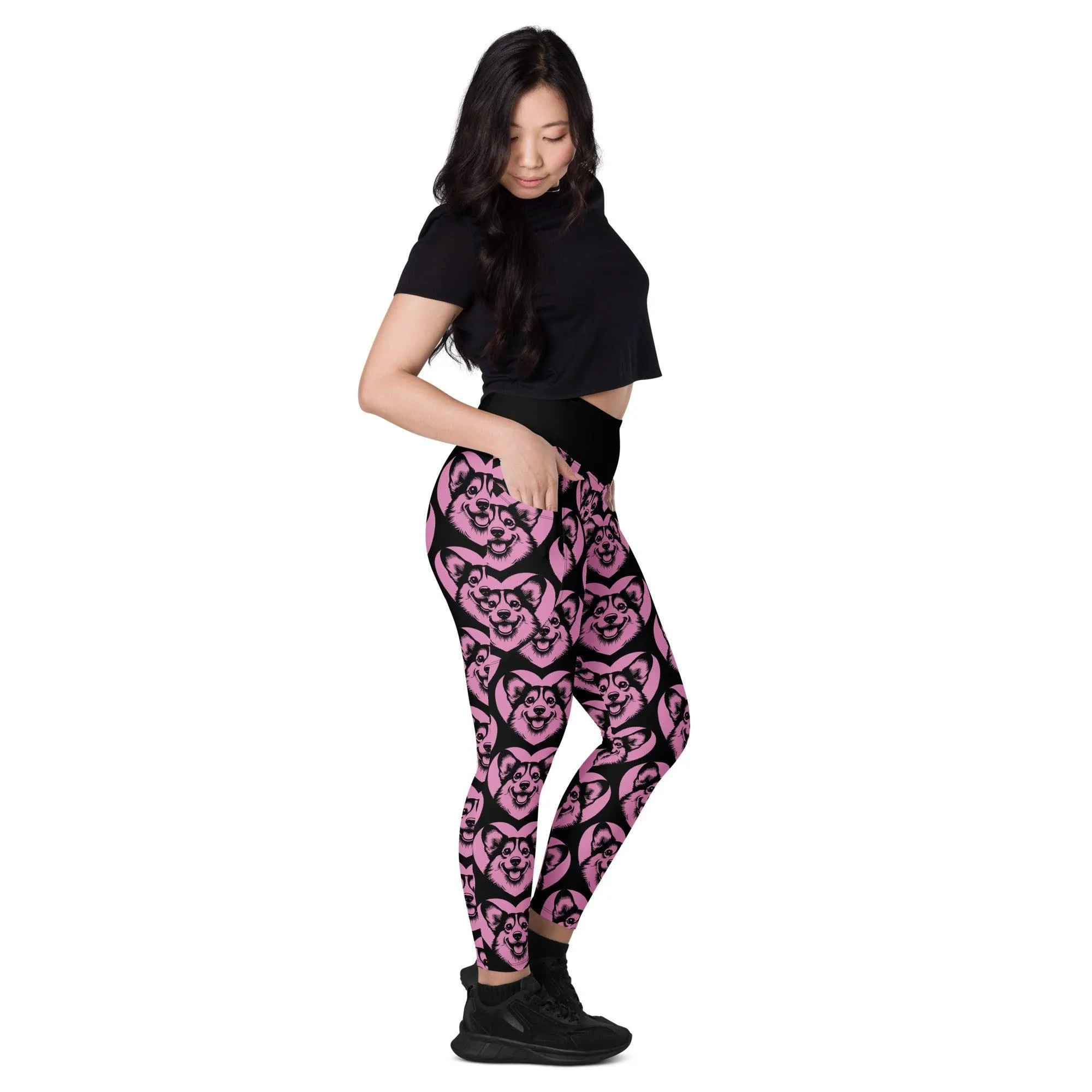 DOG BREED LEGGINGS with pockets - CORGI - HERTTAHOUND - pink