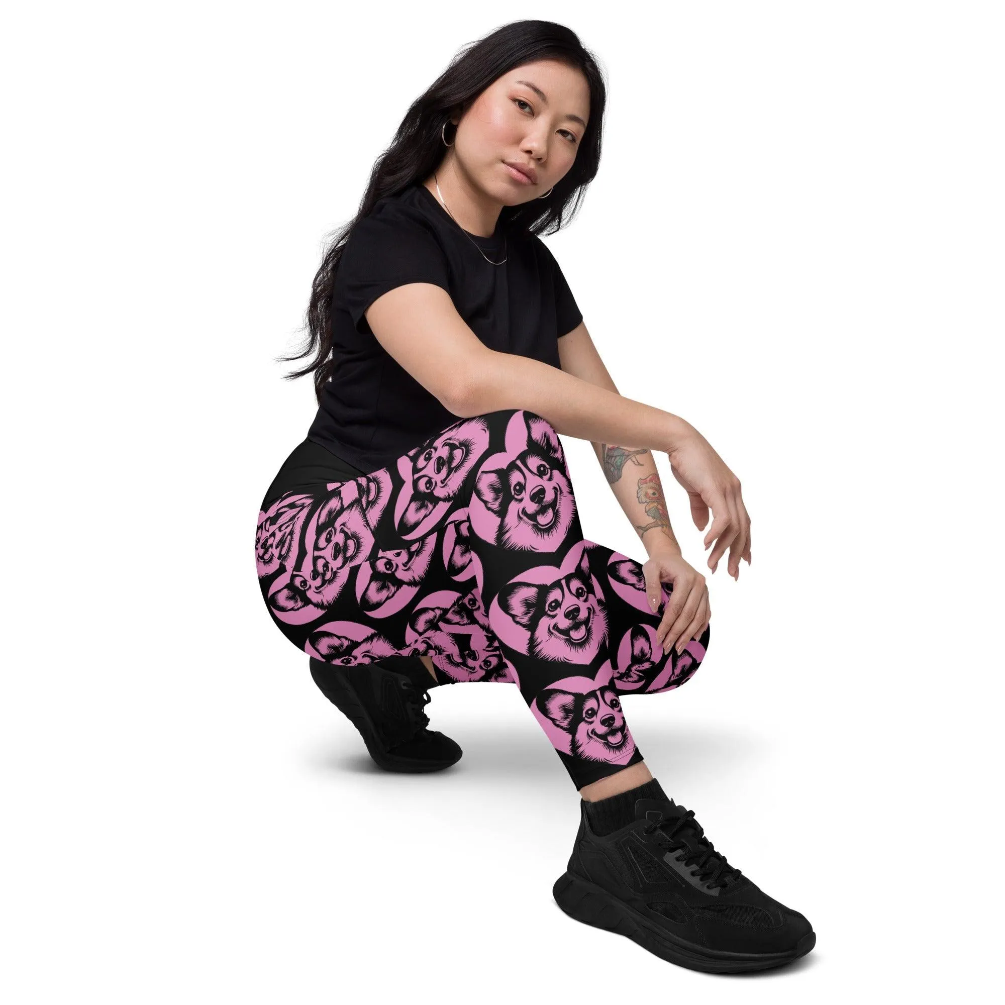 DOG BREED LEGGINGS with pockets - CORGI - HERTTAHOUND - pink