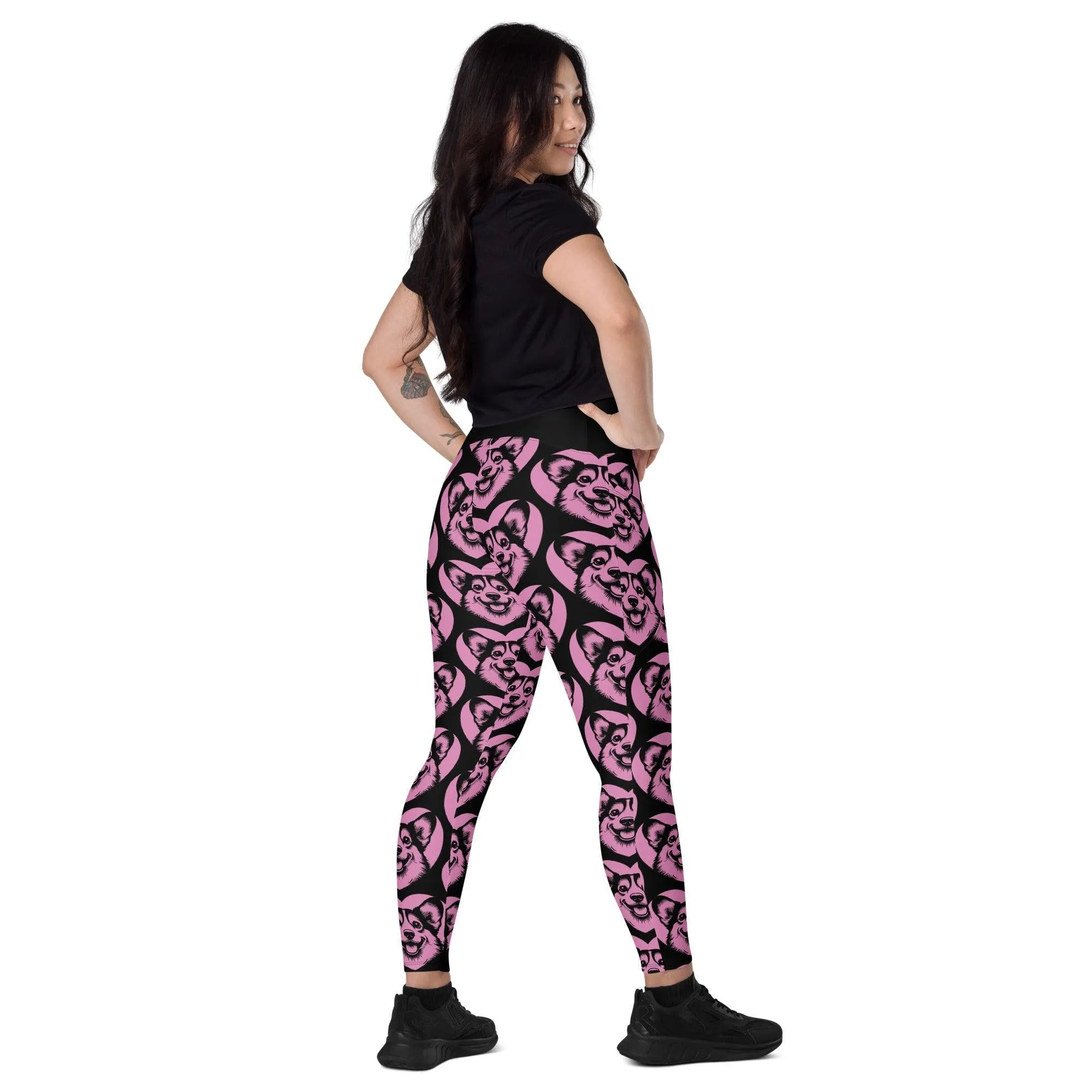 DOG BREED LEGGINGS with pockets - CORGI - HERTTAHOUND - pink