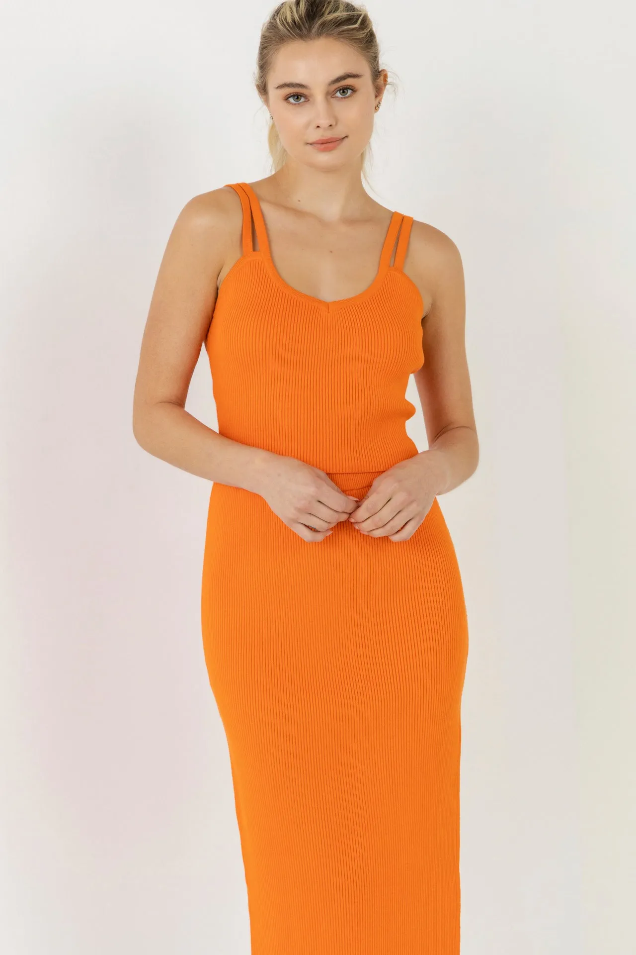 Double Shoulder Strap Cropped Knit Cami Top