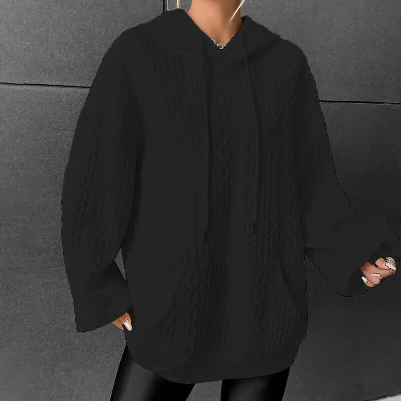 Drop Shoulder Kangaroo Pocket Textured Drawstring Hoodie