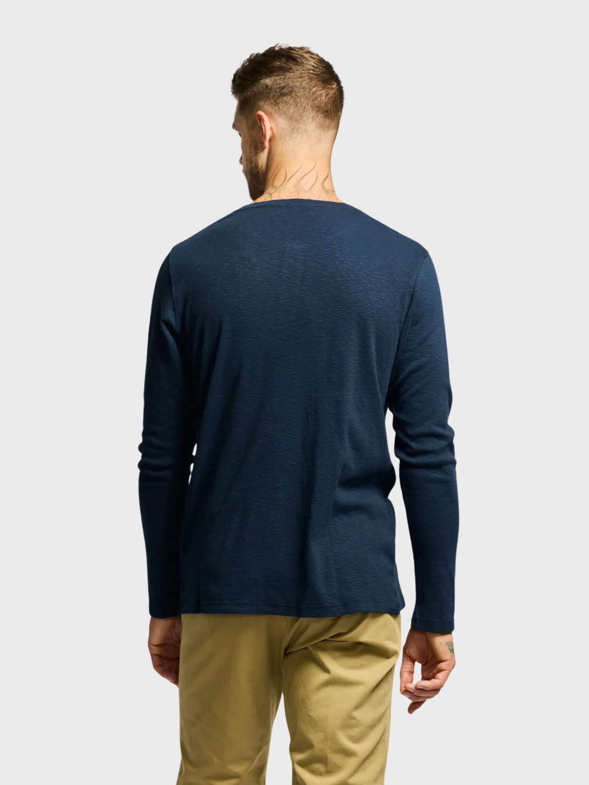 Easy Mondays T Shirt LS Henley Slub Navy