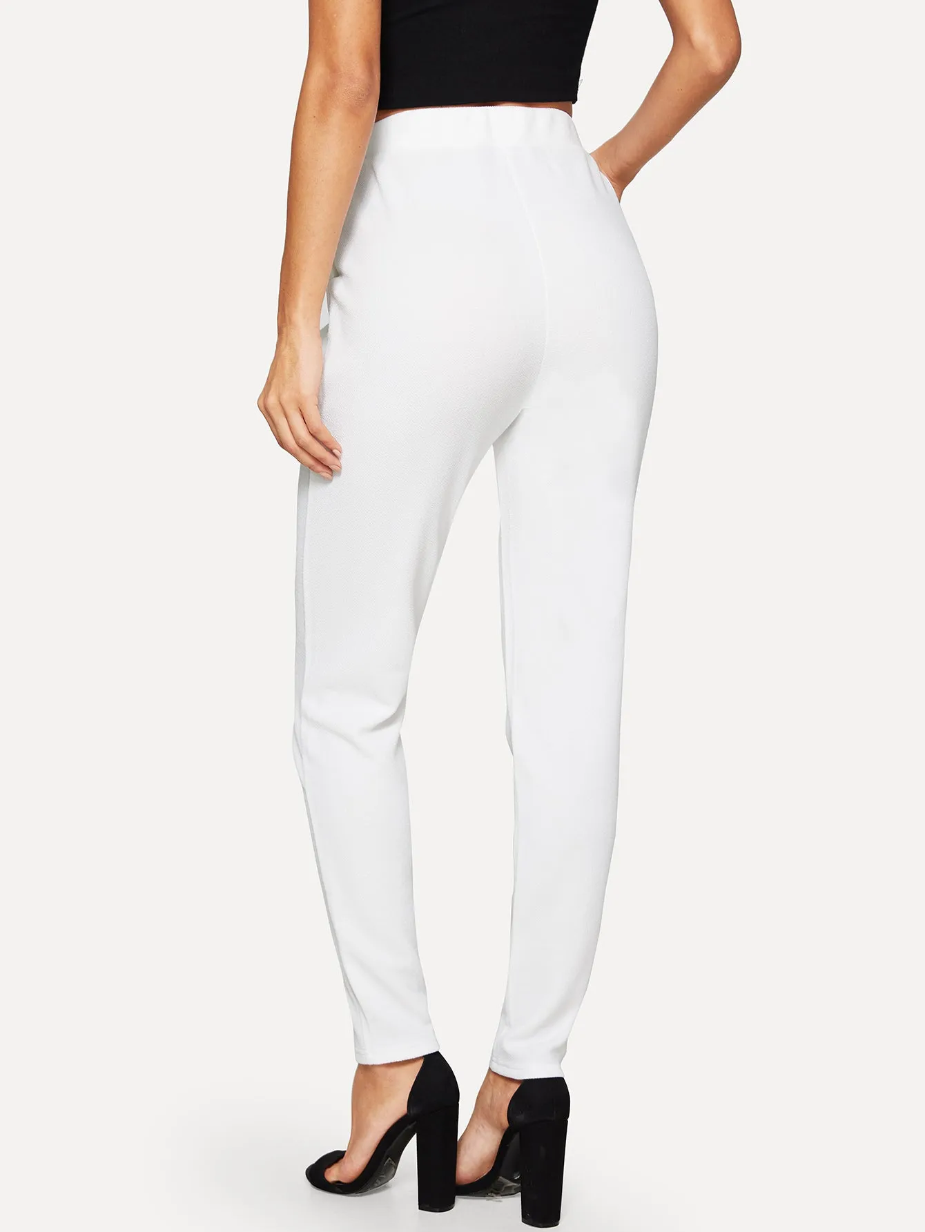 Elegant Plain Pocket Natural Long Women Pants