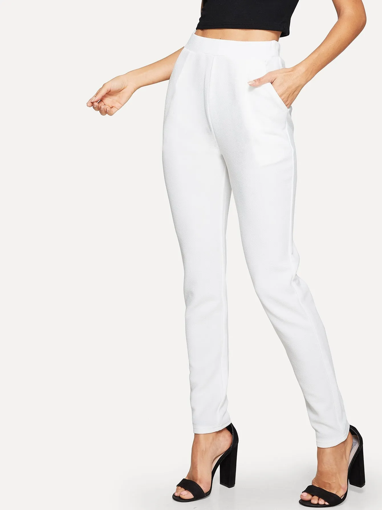 Elegant Plain Pocket Natural Long Women Pants