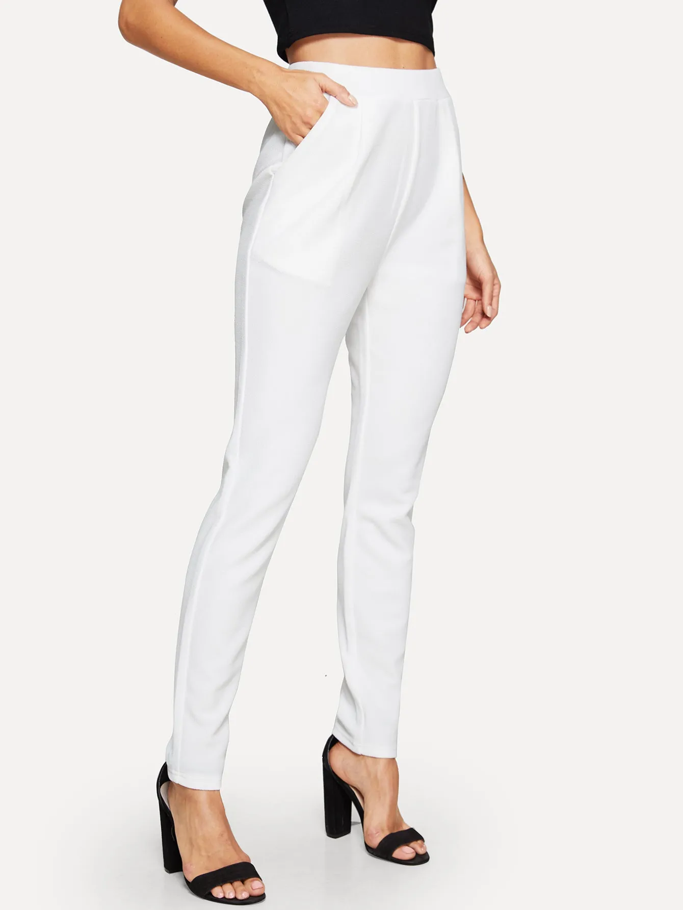 Elegant Plain Pocket Natural Long Women Pants