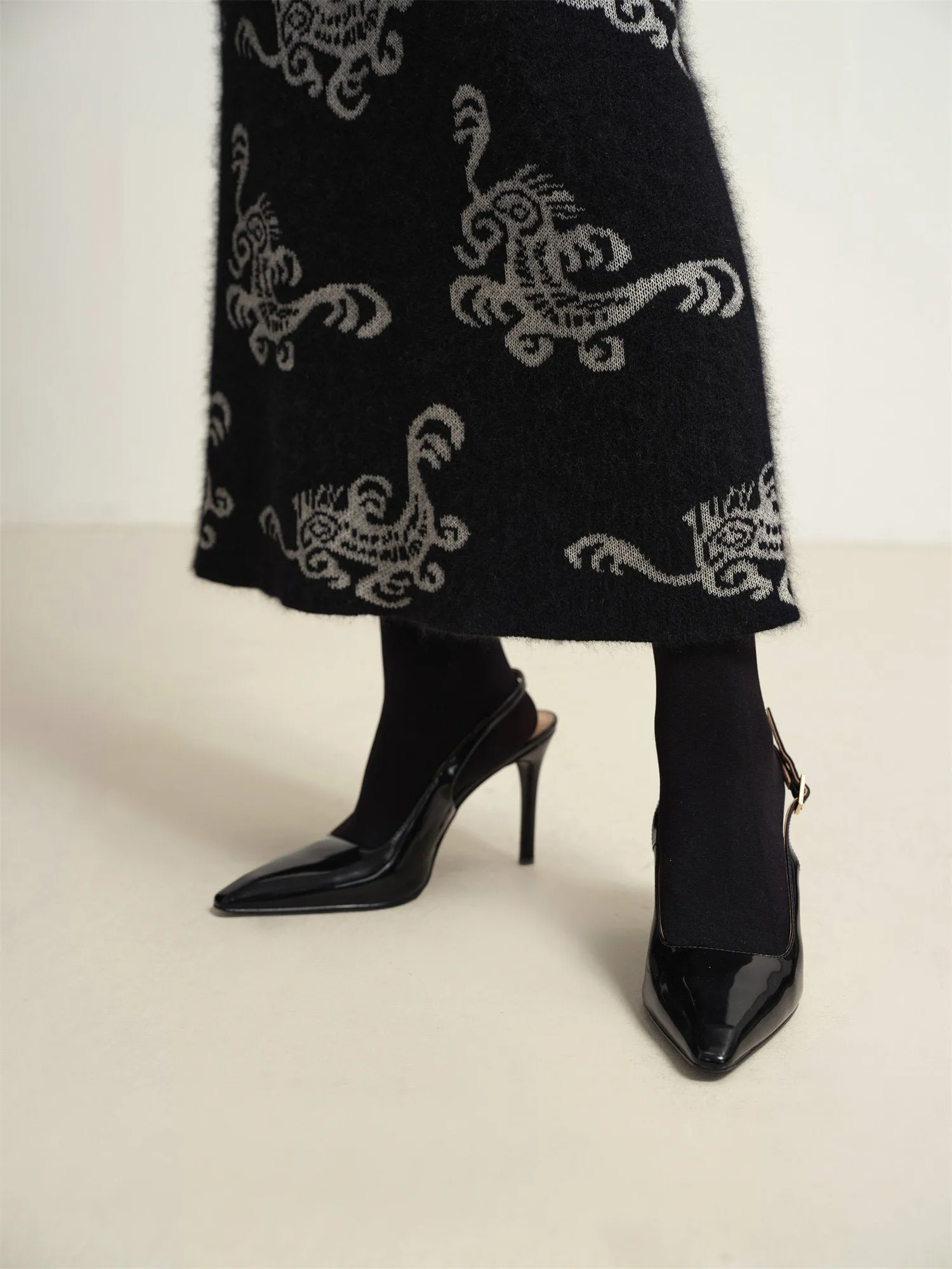 EP YAYING Jacquard Knitted Midi Skirt