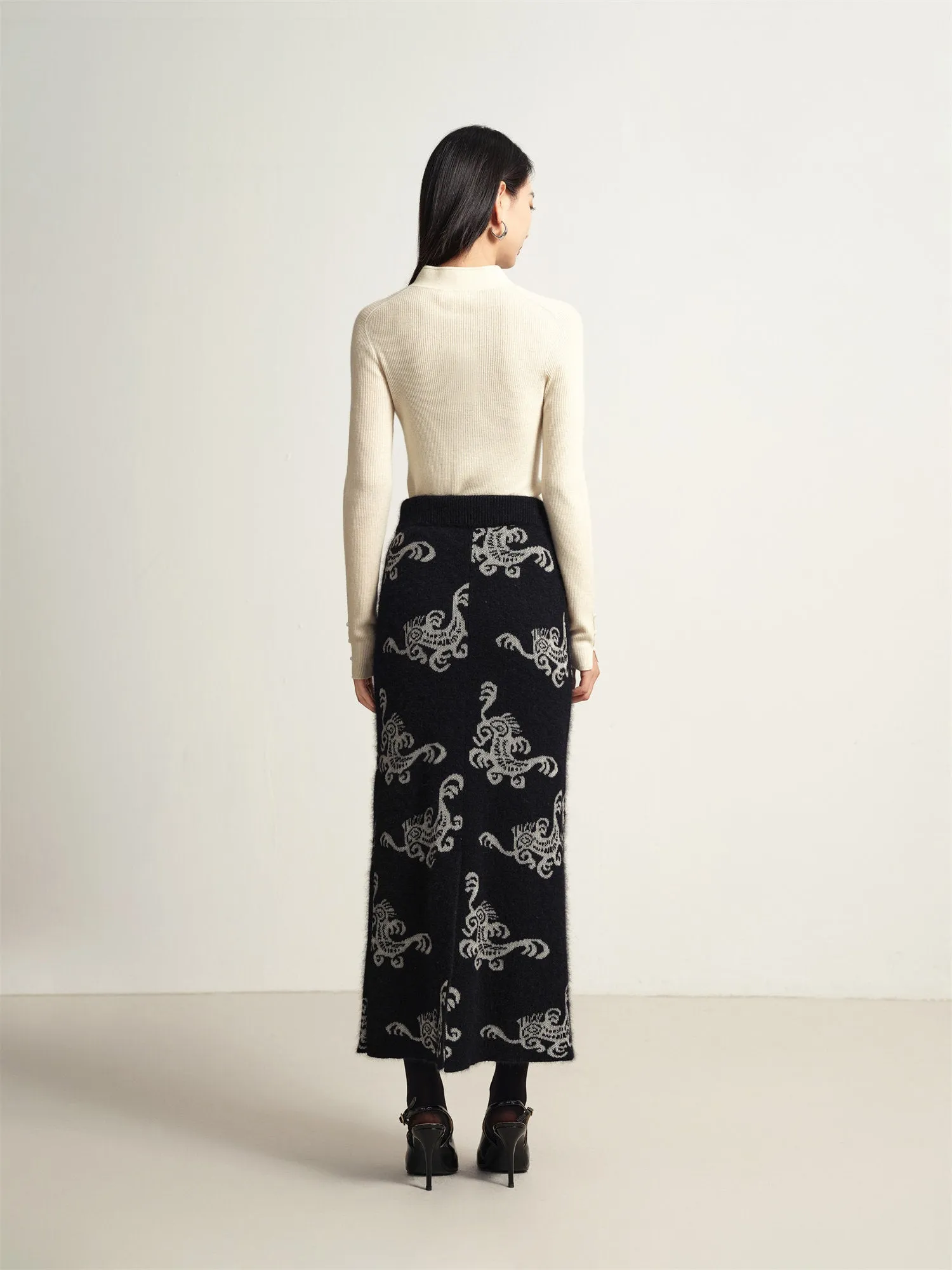 EP YAYING Jacquard Knitted Midi Skirt