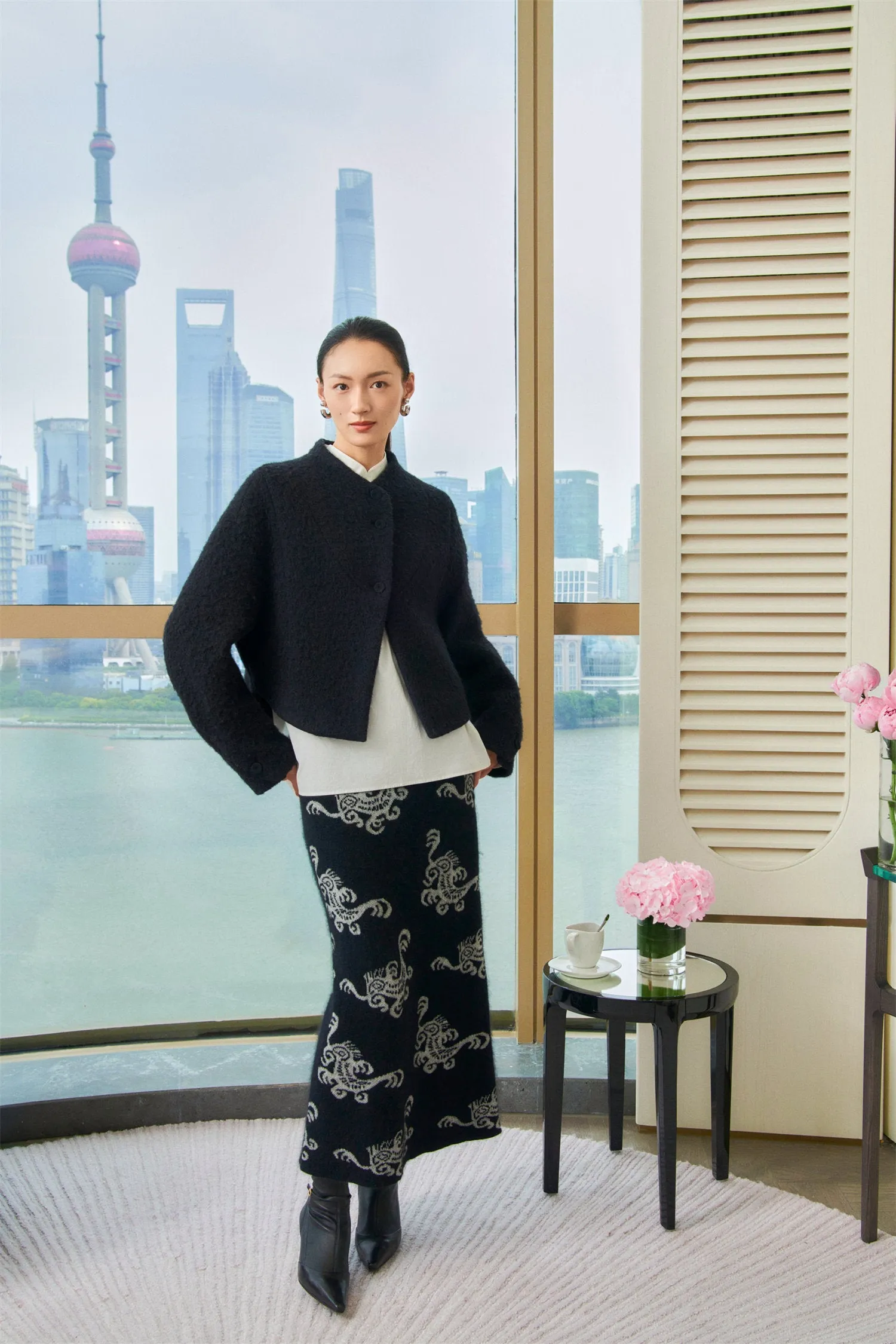 EP YAYING Jacquard Knitted Midi Skirt