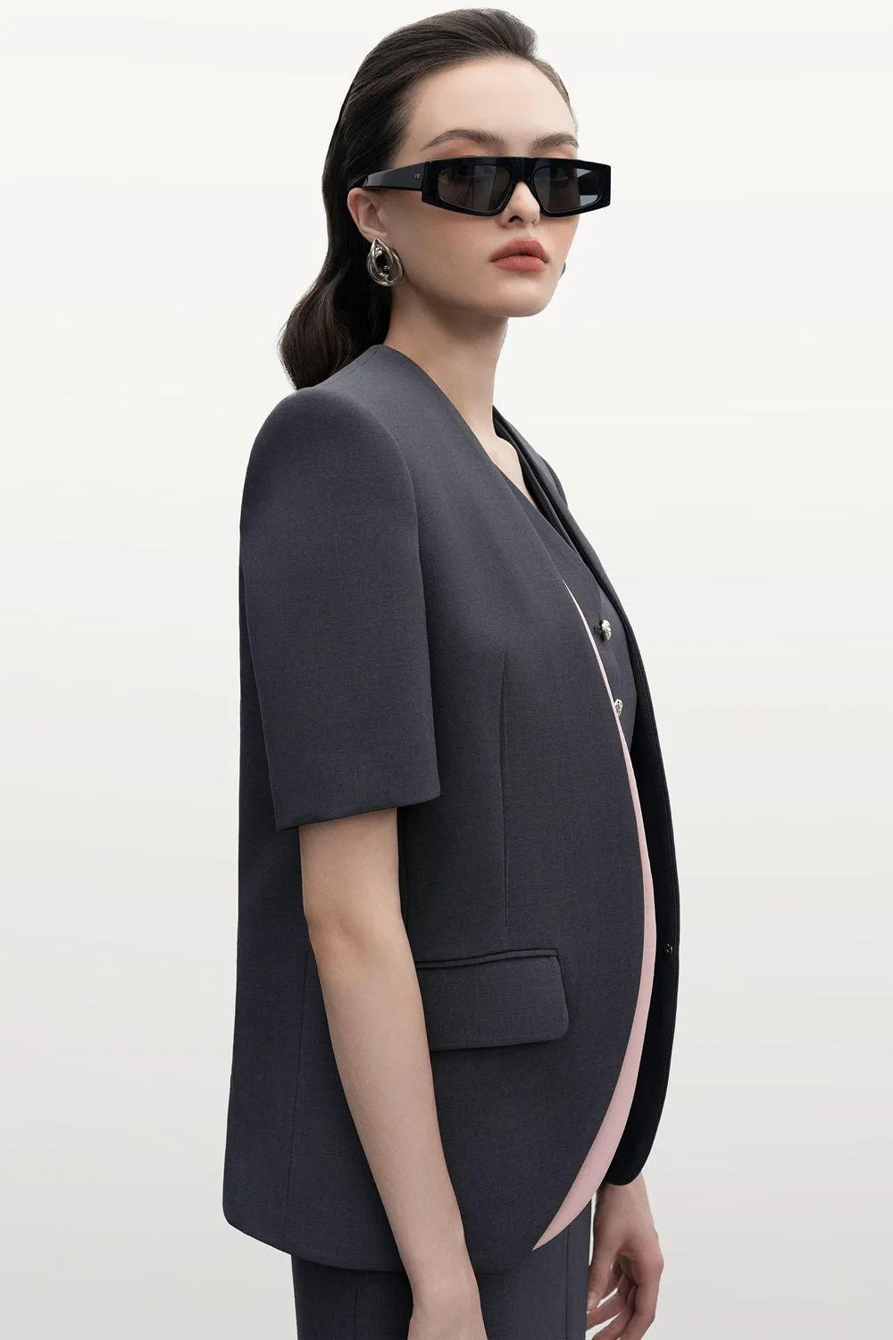 Eugenie Straight Short Sleeved Polyester Blazer