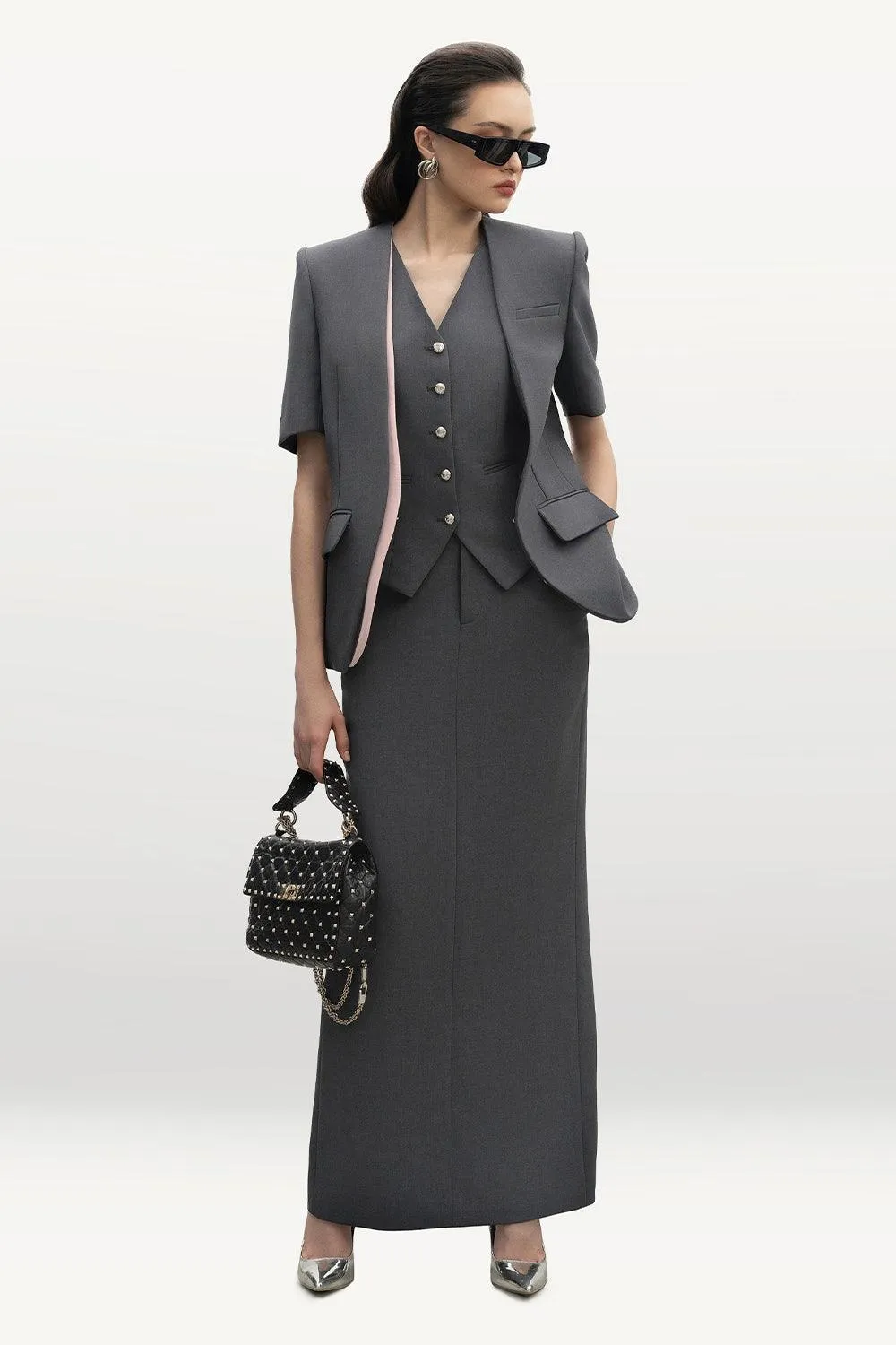 Eugenie Straight Short Sleeved Polyester Blazer