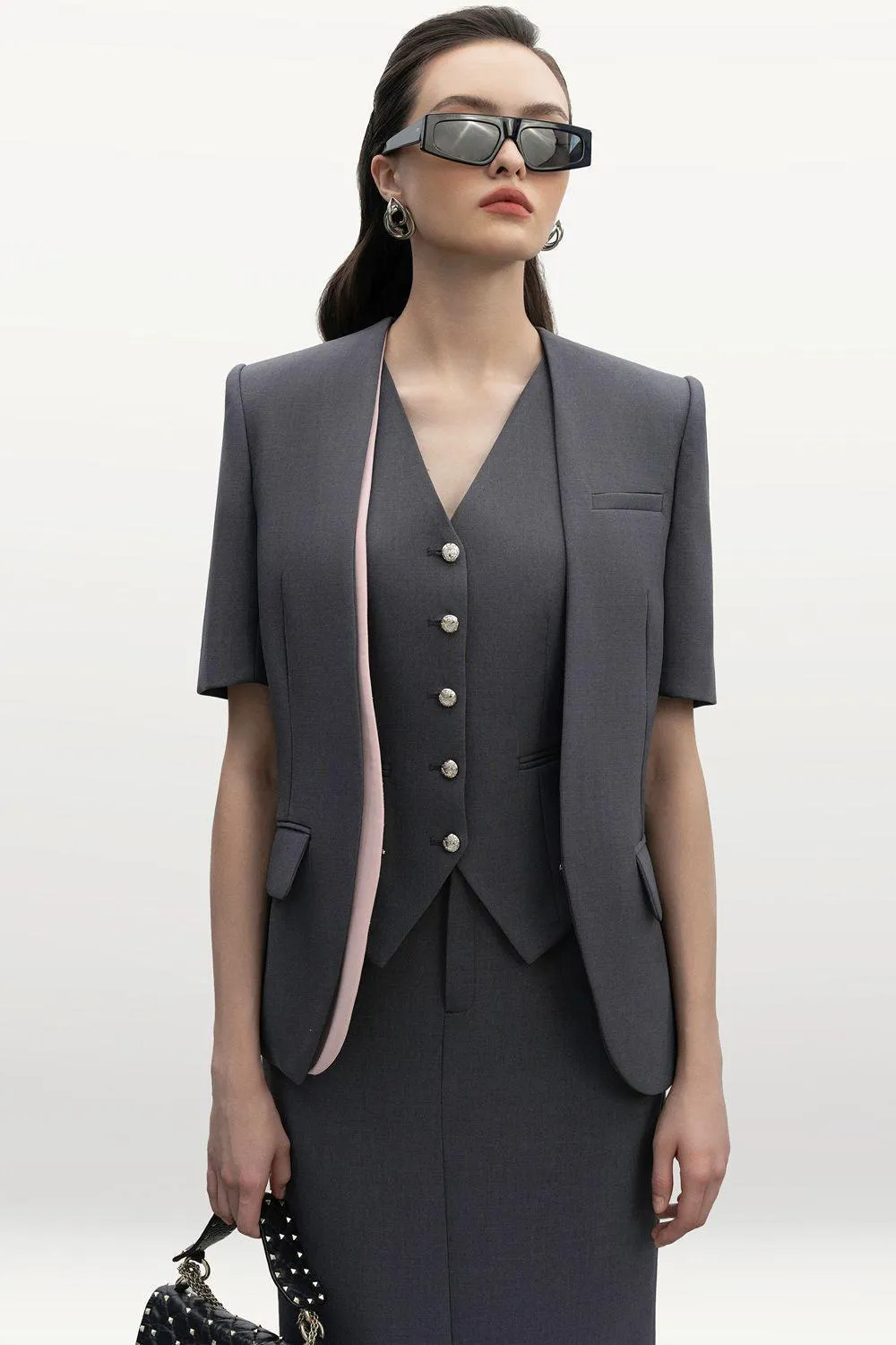Eugenie Straight Short Sleeved Polyester Blazer