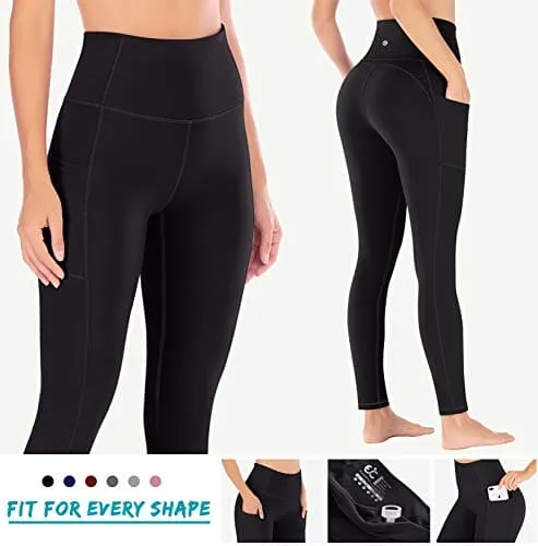 Ewedoos Women's Yoga Pants with Pockets - Leggings with Pockets, High Waist Tummy Control Non See-Through Workout Pants (Black, Large)
