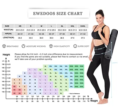 Ewedoos Women's Yoga Pants with Pockets - Leggings with Pockets, High Waist Tummy Control Non See-Through Workout Pants (Black, Large)