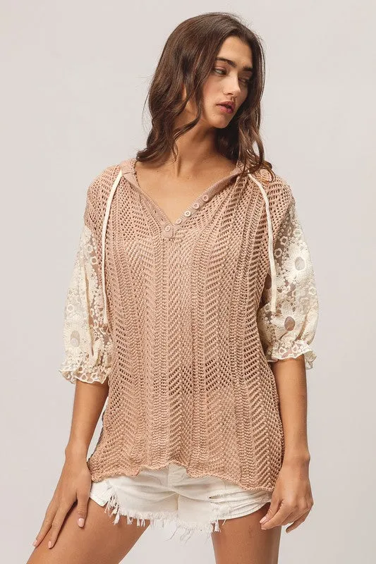 Find Your People Lace Hoodie Top