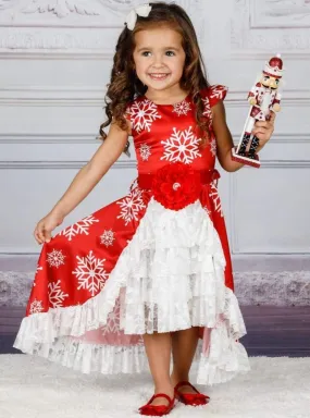 First Snow Ruffle Lace Hi-Lo Party Dress