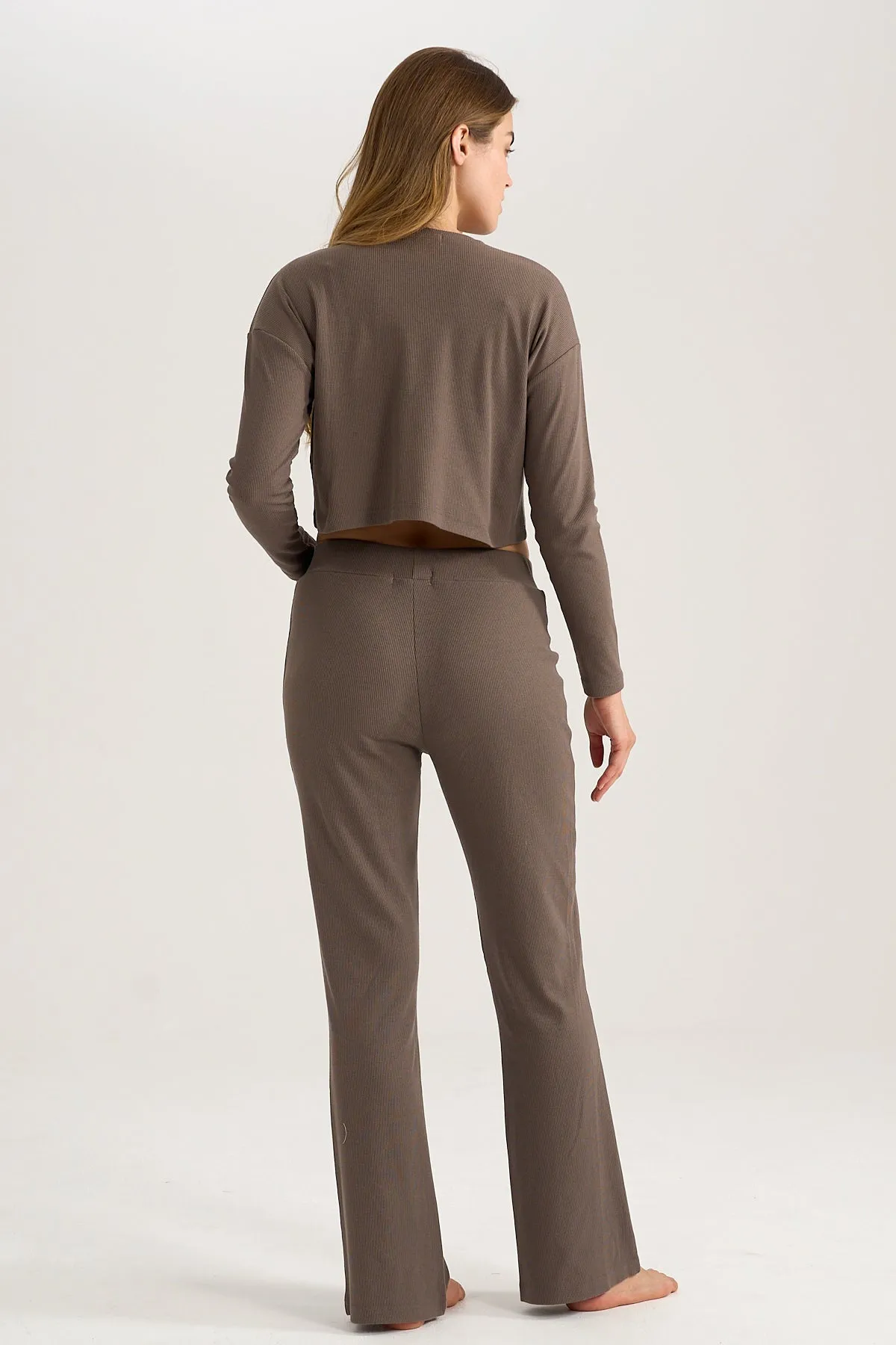 Flared Rib Pants in Brown
