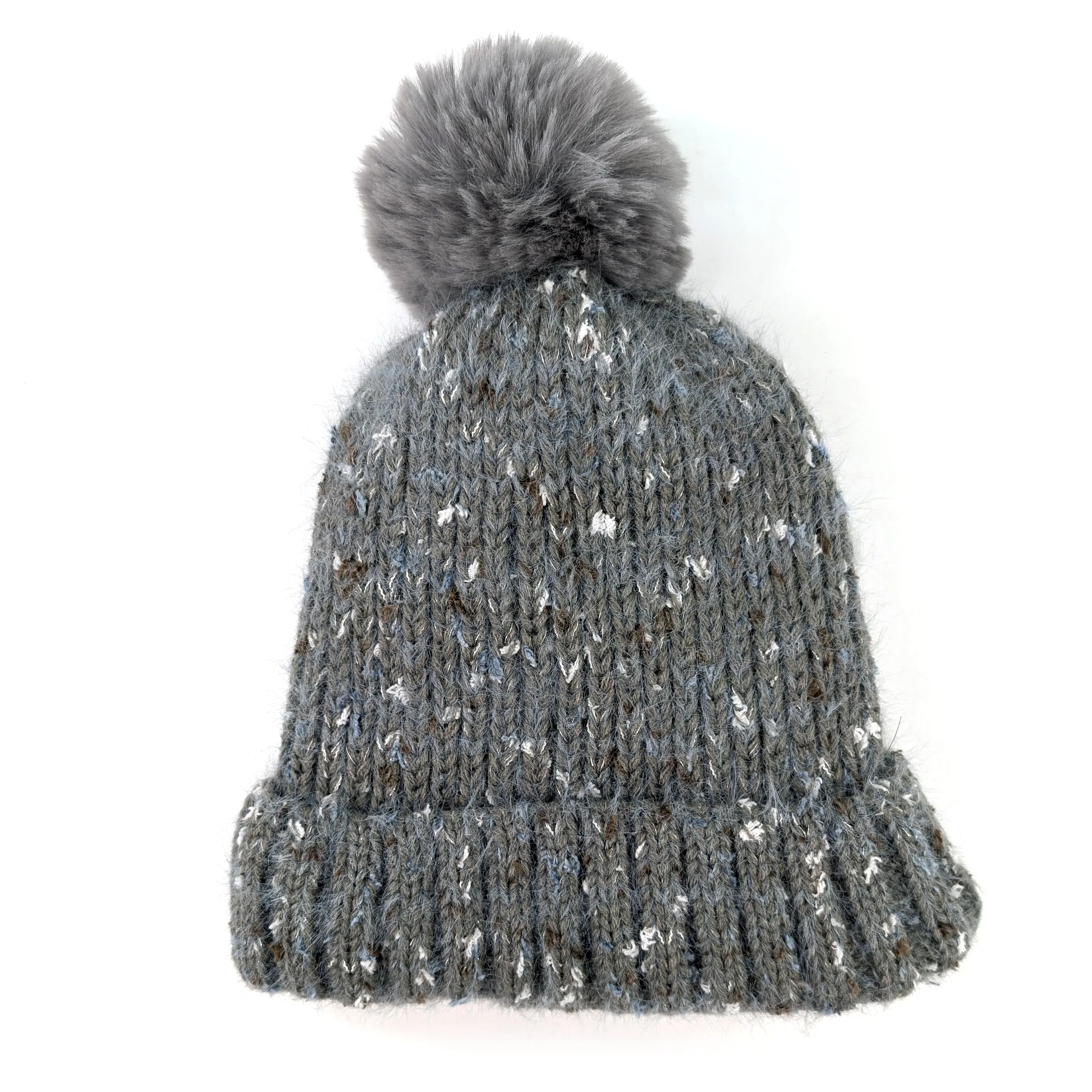 Flecked PomPom Hat - Grey/Silver