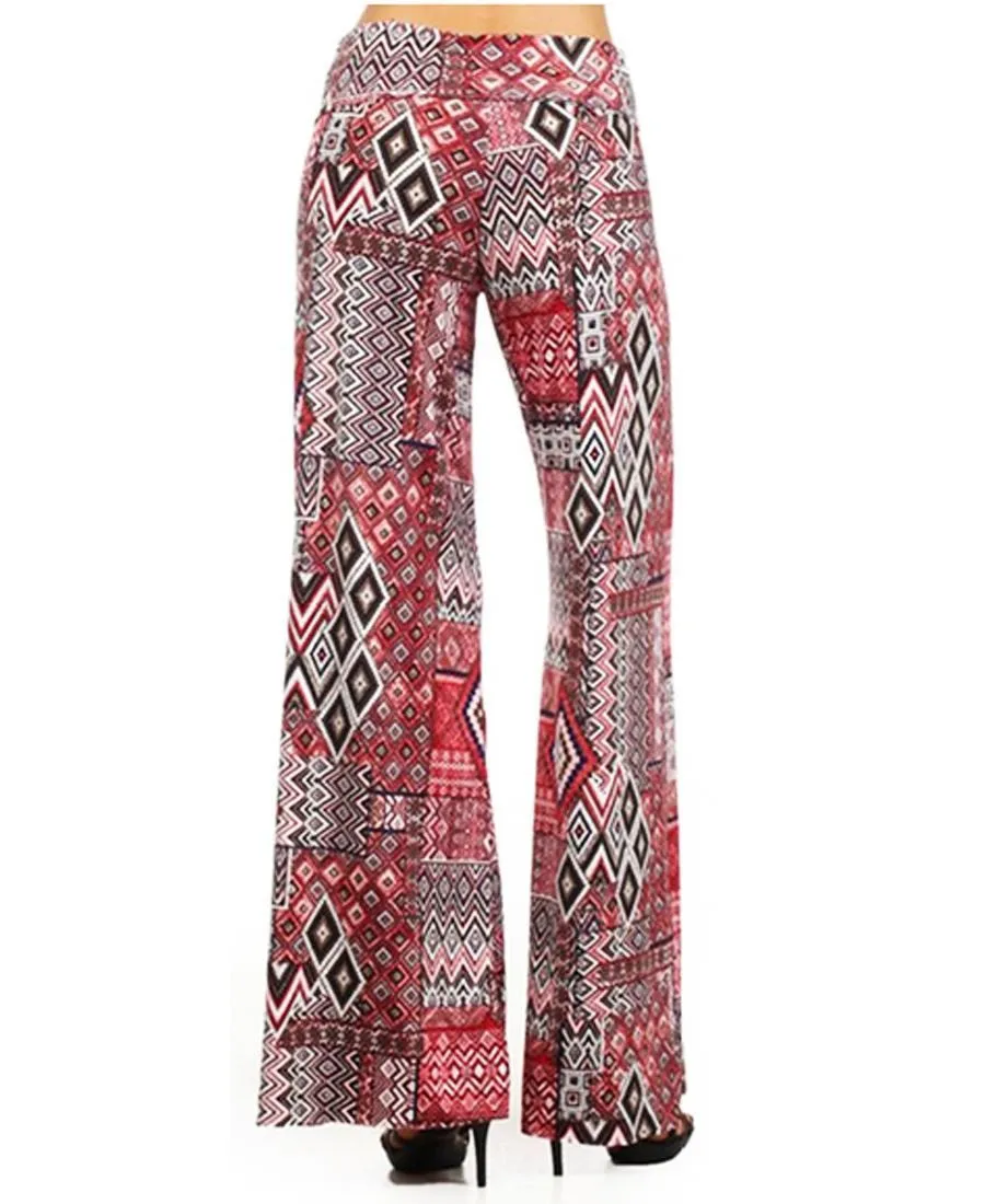 Foldover Palazzo Pants Checkered Aztec Red Pink