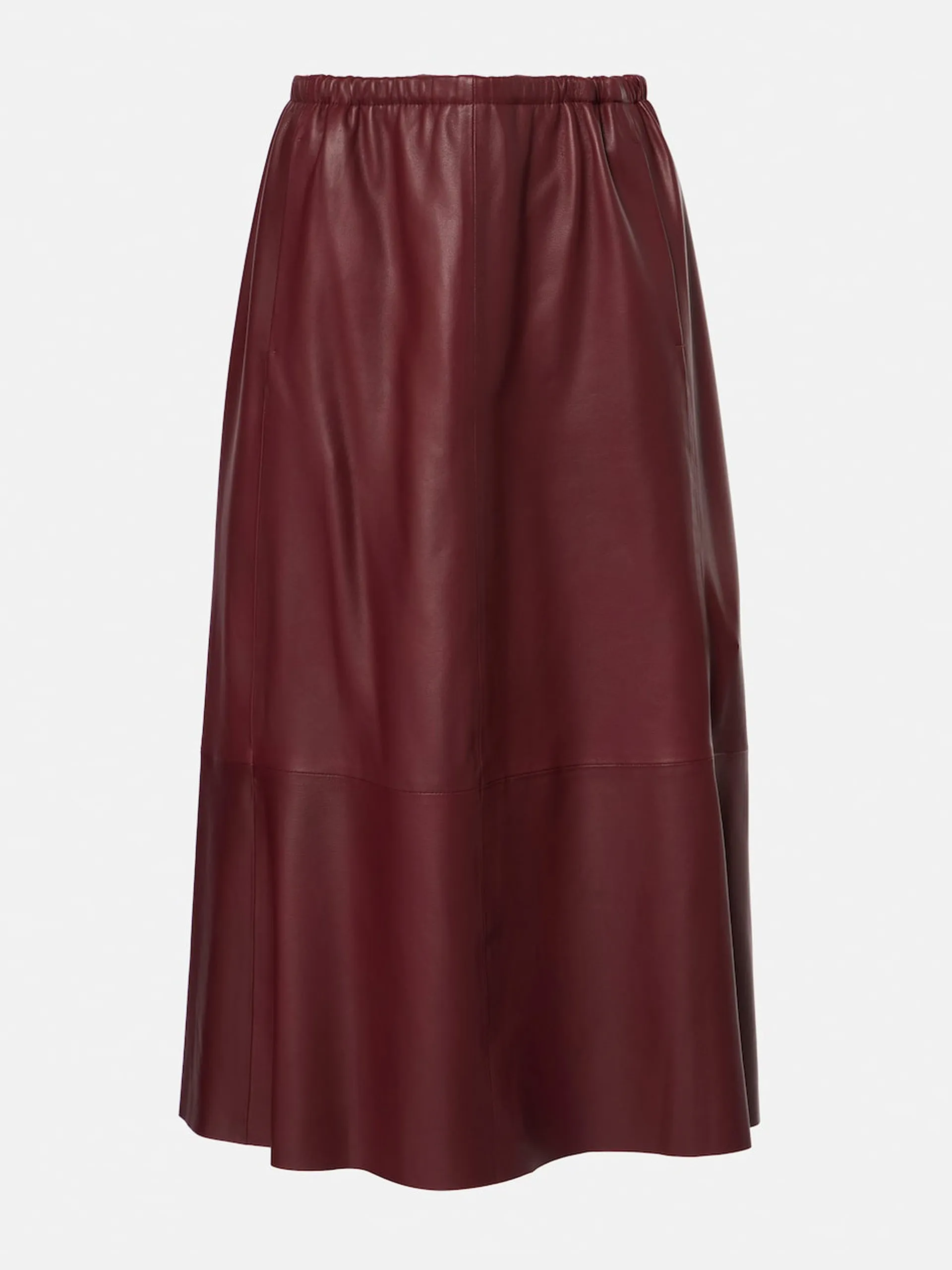 Gathered leather midi skirt