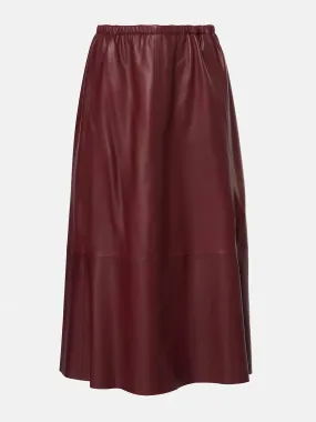 Gathered leather midi skirt