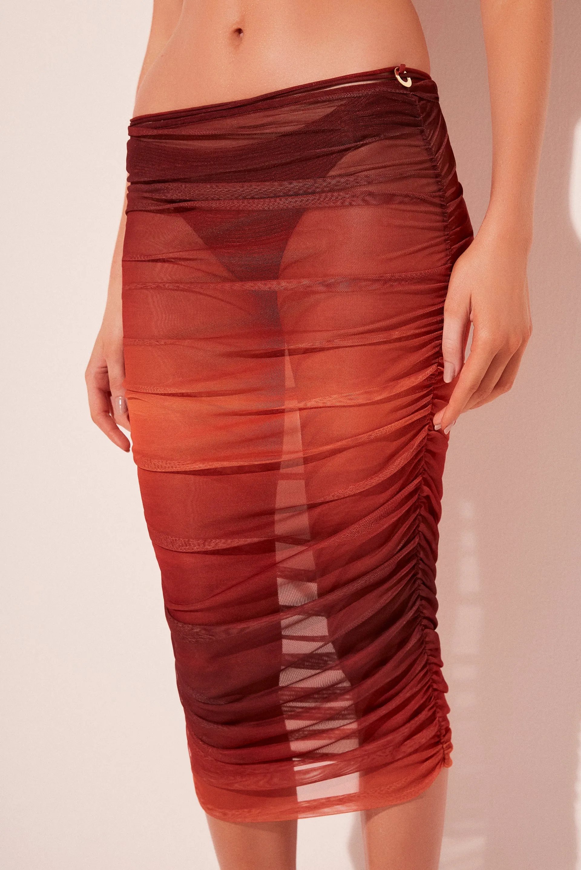 Gradient Ruched With Ties Midi Skirt E4921A2107
