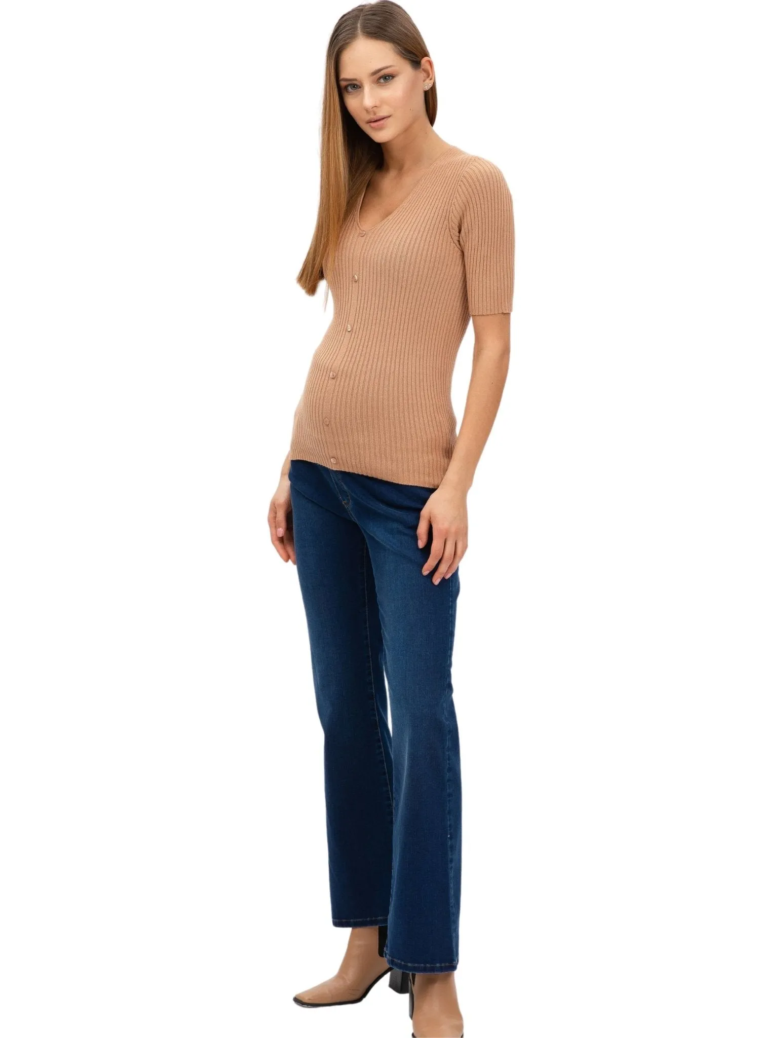 Graduated Flare Maternity Jeans - Medium Stoned Wash