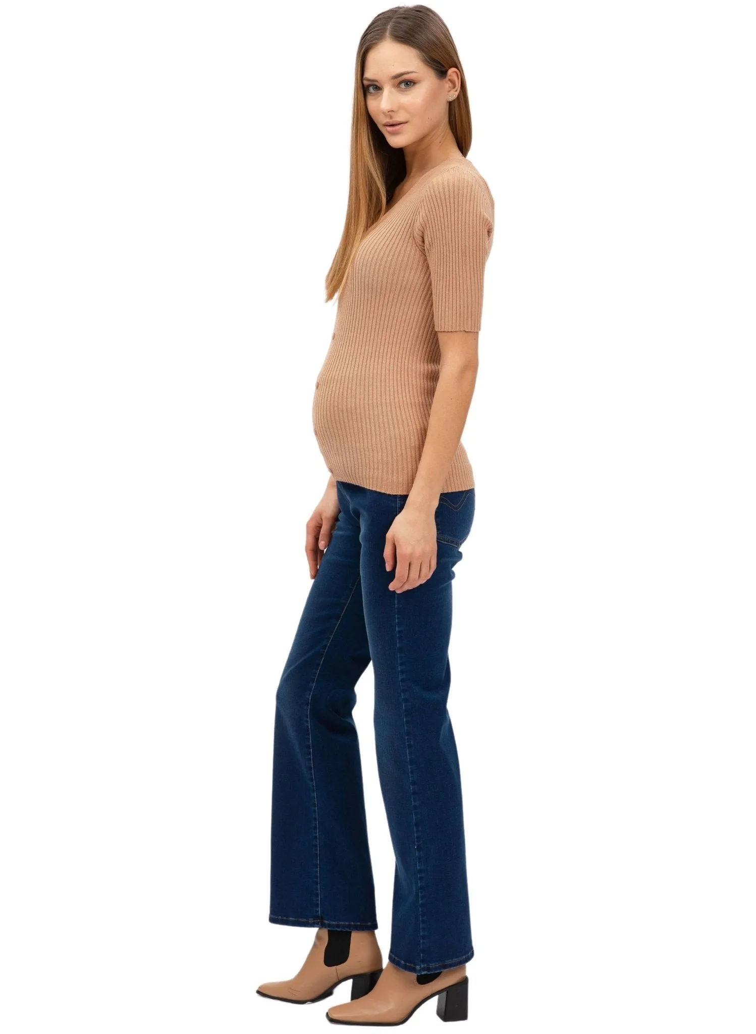 Graduated Flare Maternity Jeans - Medium Stoned Wash