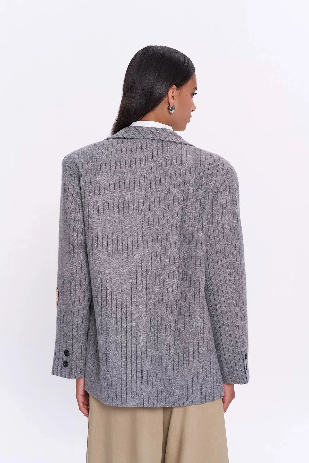 Gray Embroidery Sticker Blazer Jacket