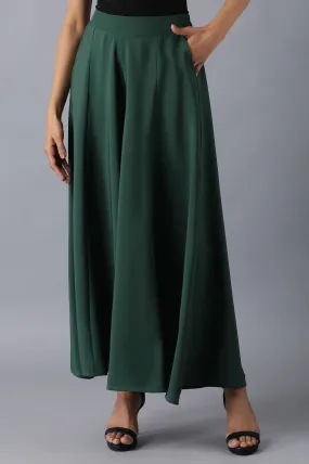 Green solid flared palazzo