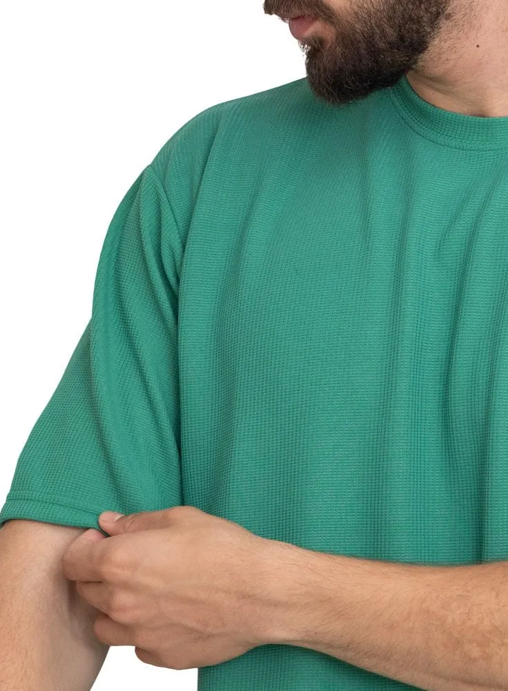 Green Waffle Over Size Round T-Shirt