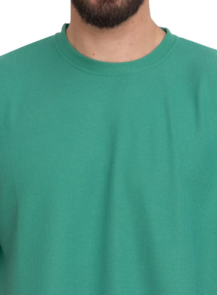Green Waffle Over Size Round T-Shirt