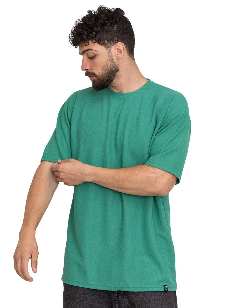 Green Waffle Over Size Round T-Shirt