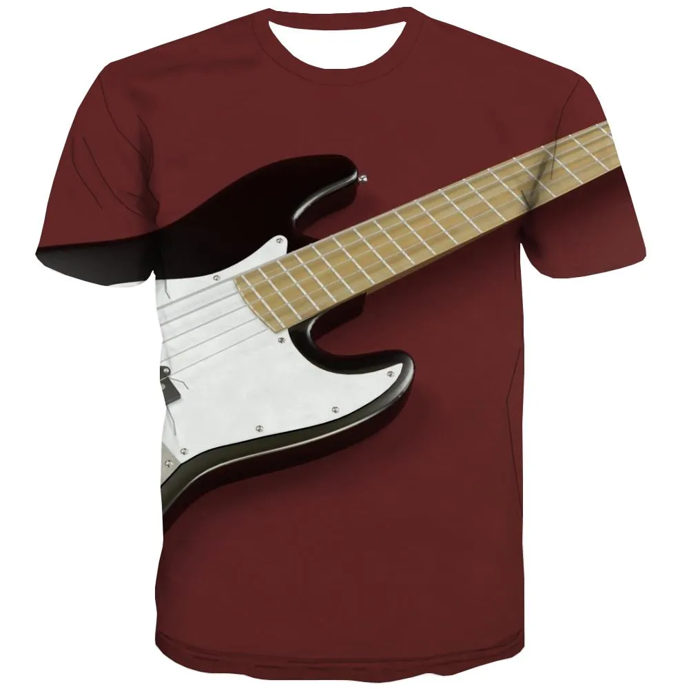 Guitar T shirts Men Music T shirts Funny Wooden Tshirt Printed Metal T-shirts Graphic