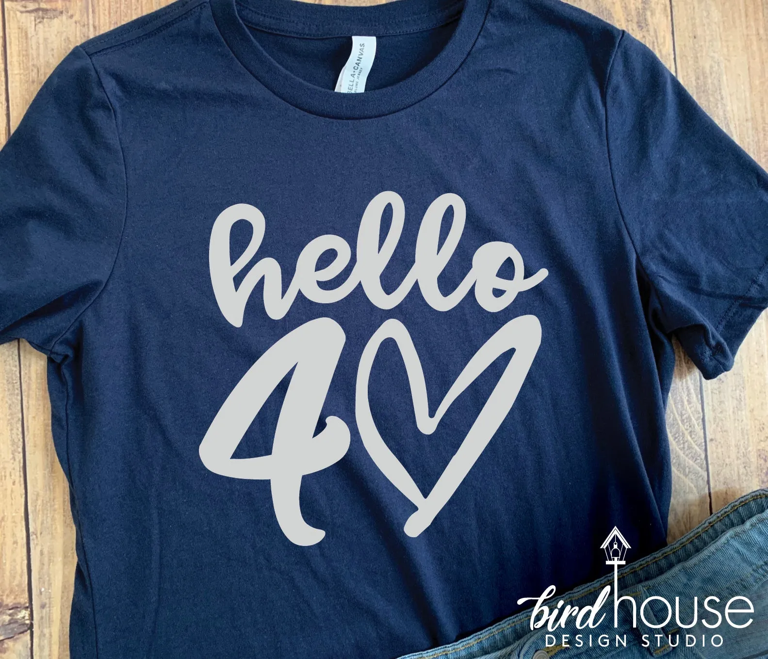 Hello 30 Shirt, Any Age, Cute Birthday Tee with Heart, Any Age, Any Color, Customize Matte or Glitter, Matching Group Shirts, 40, 50, 60, 25
