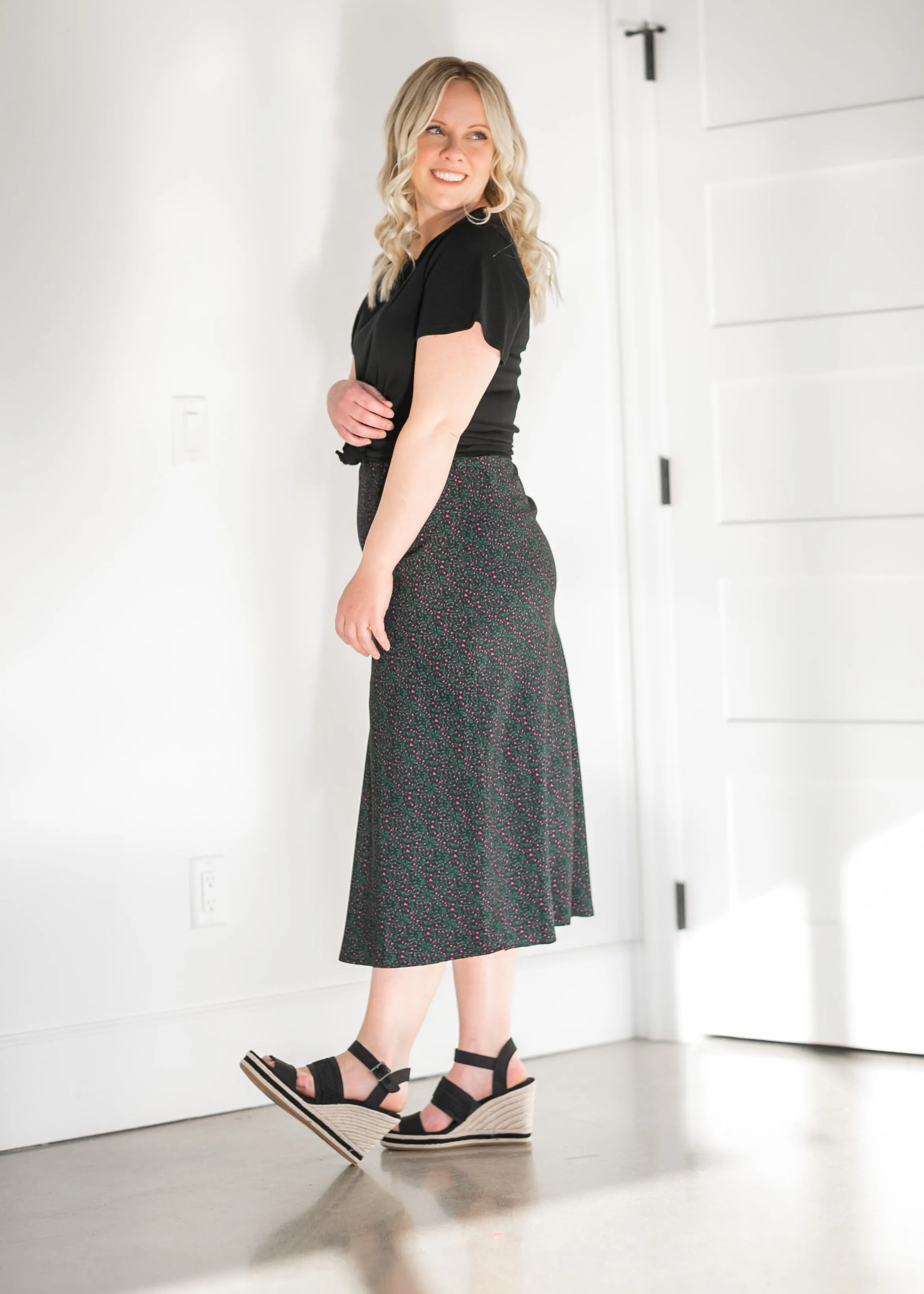 High Waist Ditsy Floral Midi Skirt - FINAL SALE