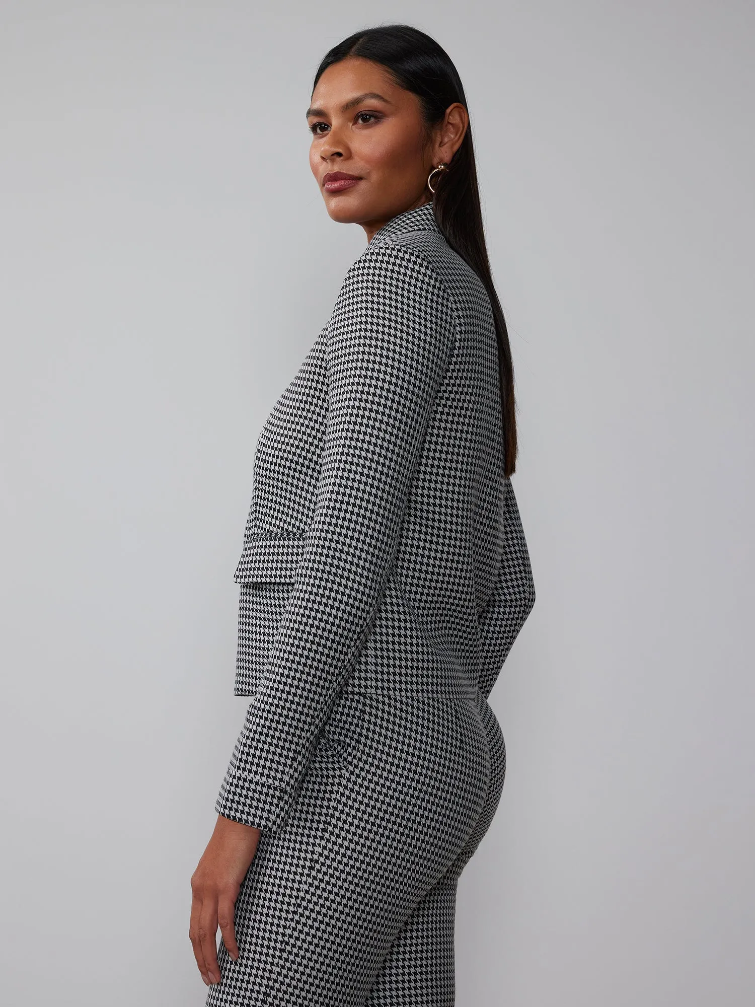 Houndstooth Collared Cropped Jacket