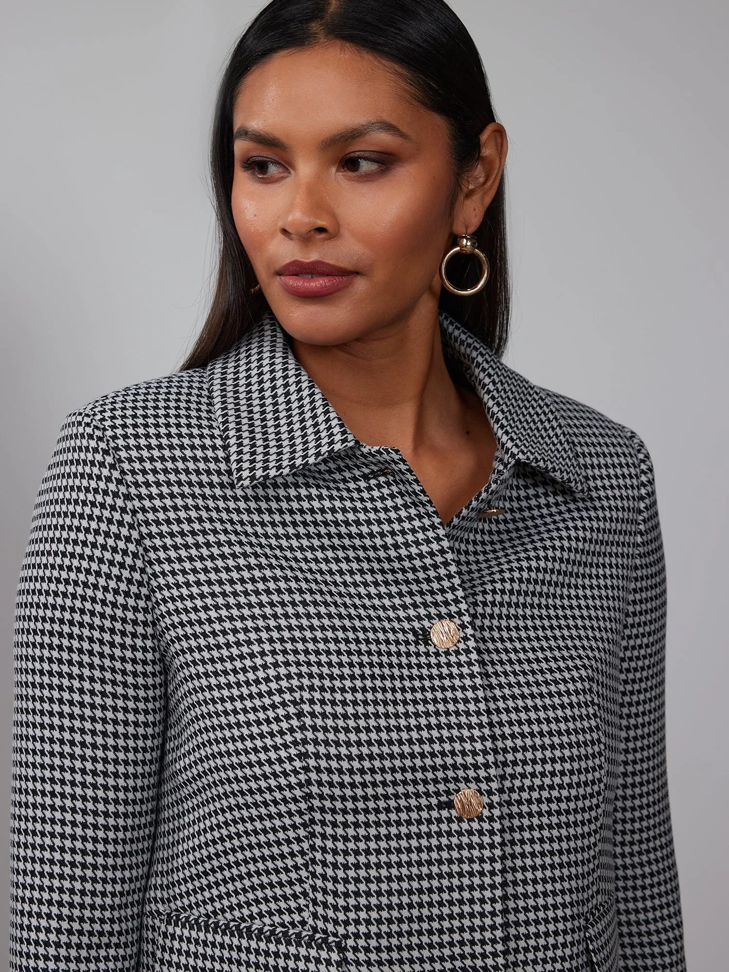 Houndstooth Collared Cropped Jacket