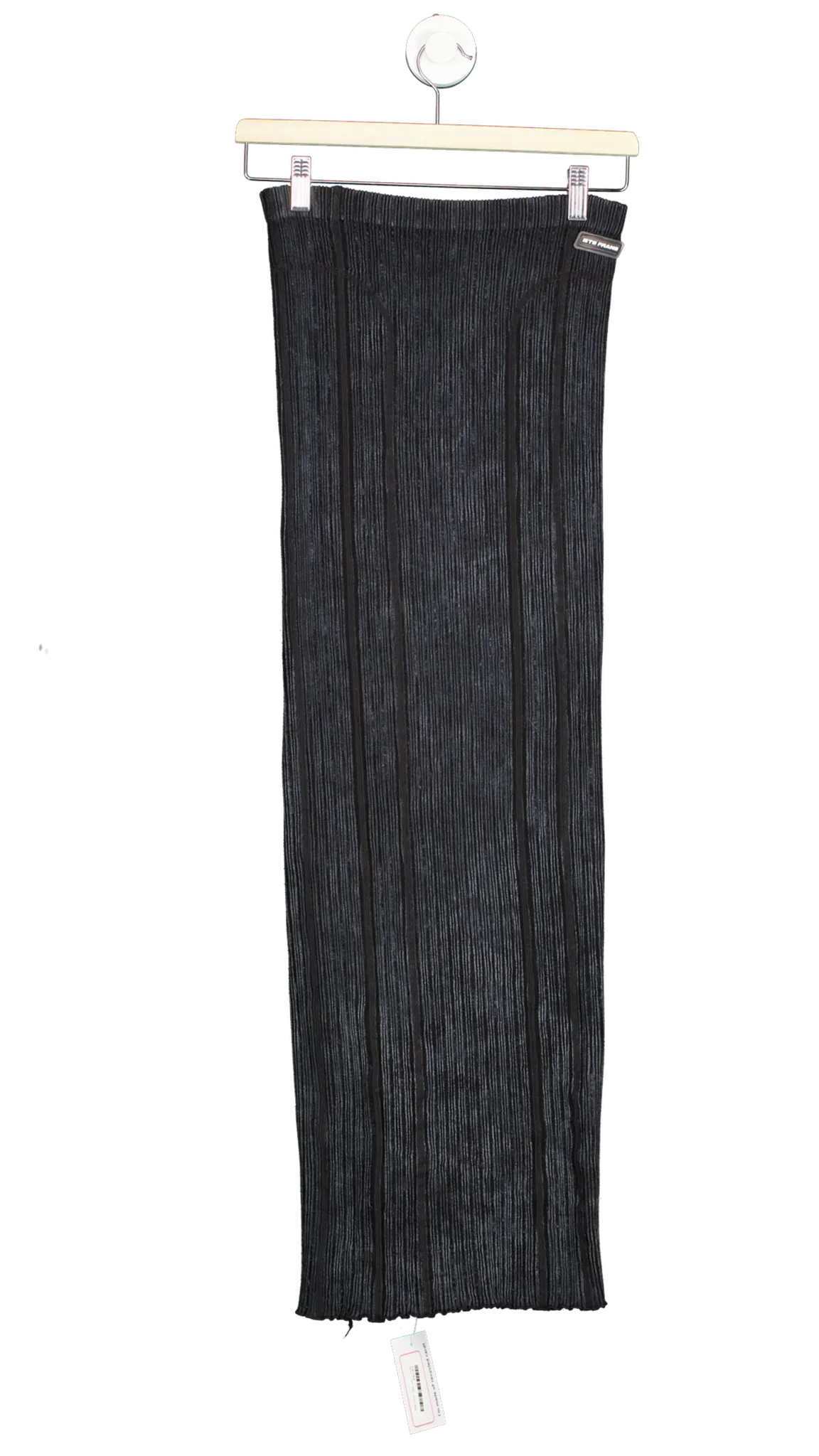iets frans... Black Ribbed Midi  thigh split Skirt XS/S