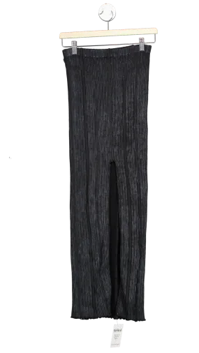 iets frans... Black Ribbed Midi  thigh split Skirt XS/S