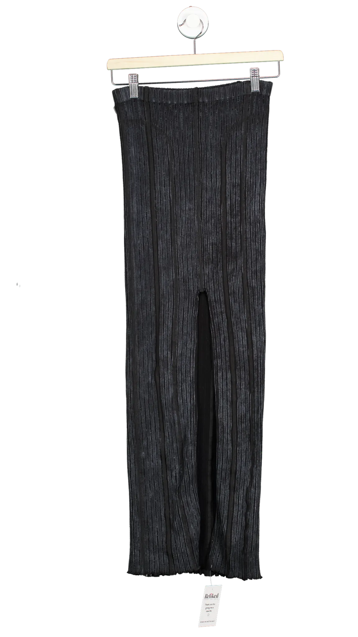 iets frans... Black Ribbed Midi  thigh split Skirt XS/S