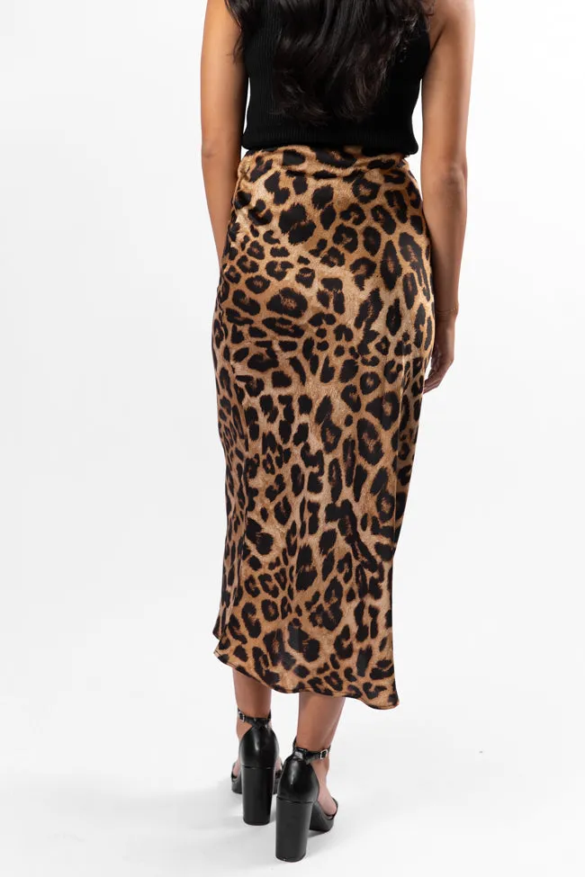 Into The Night Satin Leopard Midi Skirt