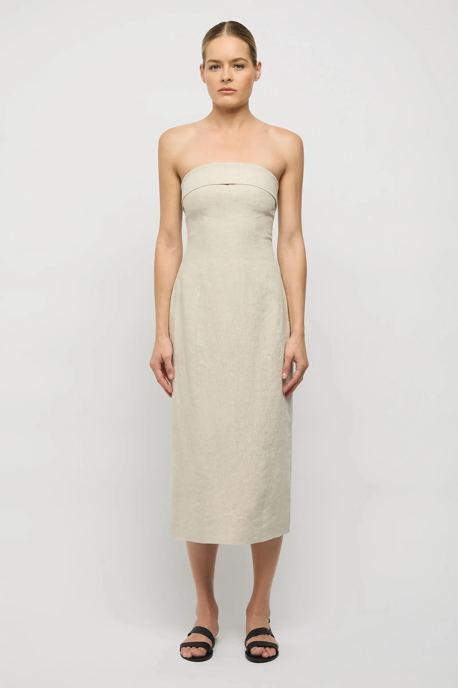 Jill Linen Midi Dress in Neutral