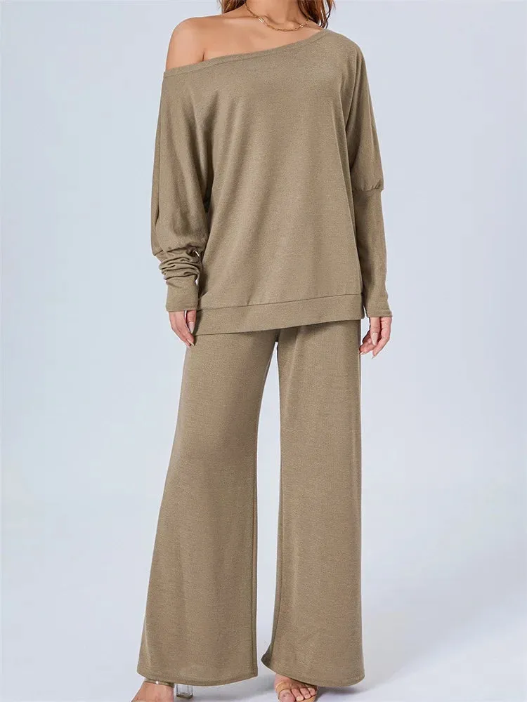 JuliaFashion - Loose Casual Off Shoulder T-shirts Pants Suits